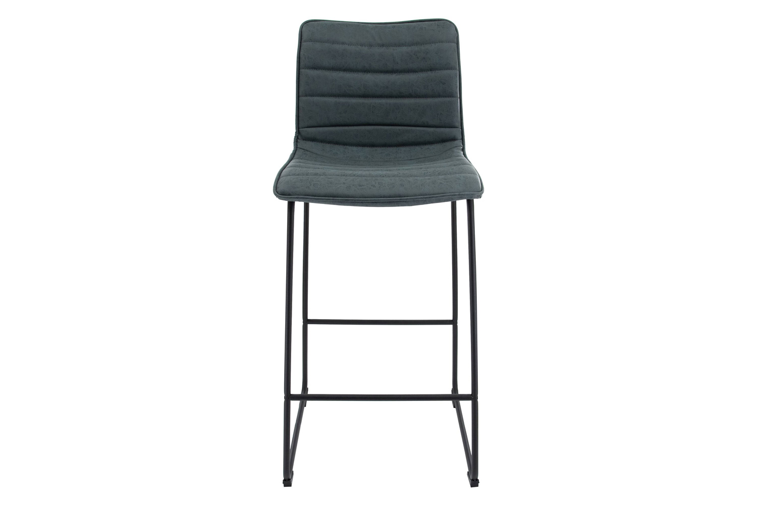 LeisureMod Brooklyn 29.9" Modern Leather Bar Stool with Black Iron Base and Footrest - Peacock/Blue