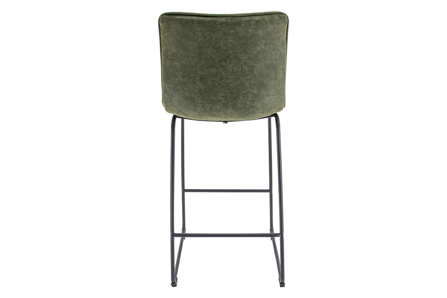 LeisureMod Brooklyn 29.9" Modern Leather Bar Stool with Black Iron Base and Footrest - Olive Green