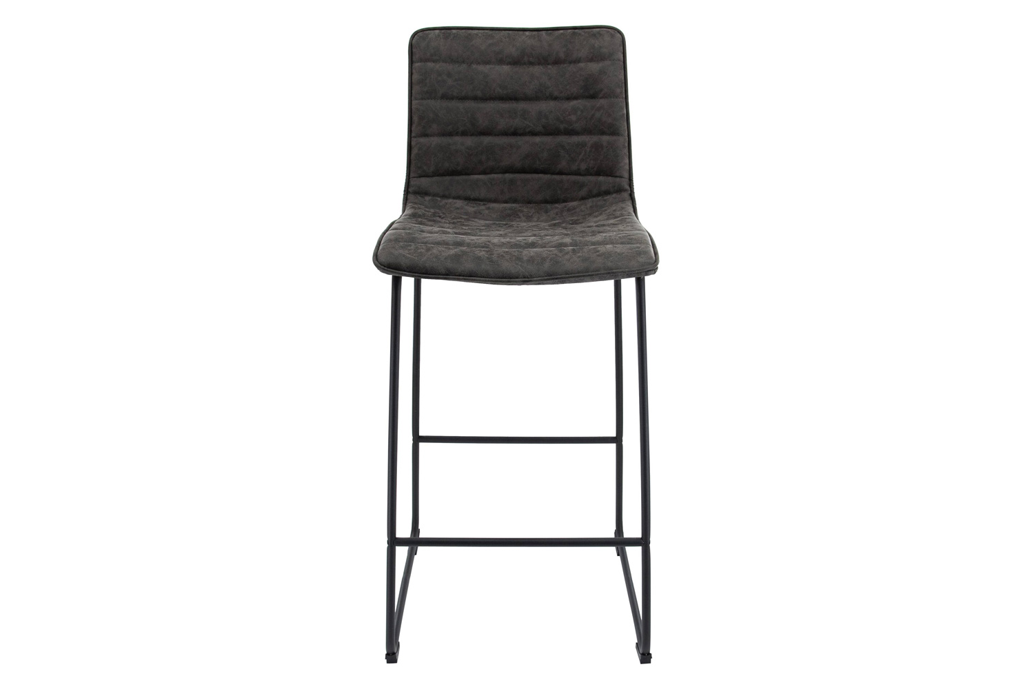 LeisureMod Brooklyn 29.9" Modern Leather Bar Stool with Black Iron Base and Footrest - Gray