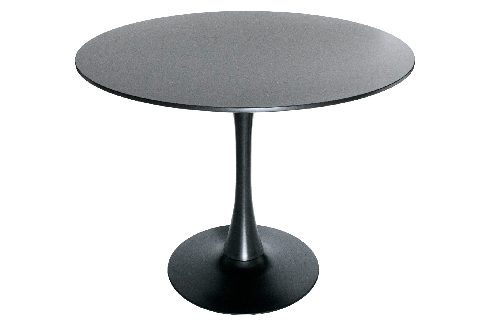 LeisureMod Bristol Mid-Century Modern Round Dining Table With Wood Top And Iron Pedestal Base With Gloss Finish