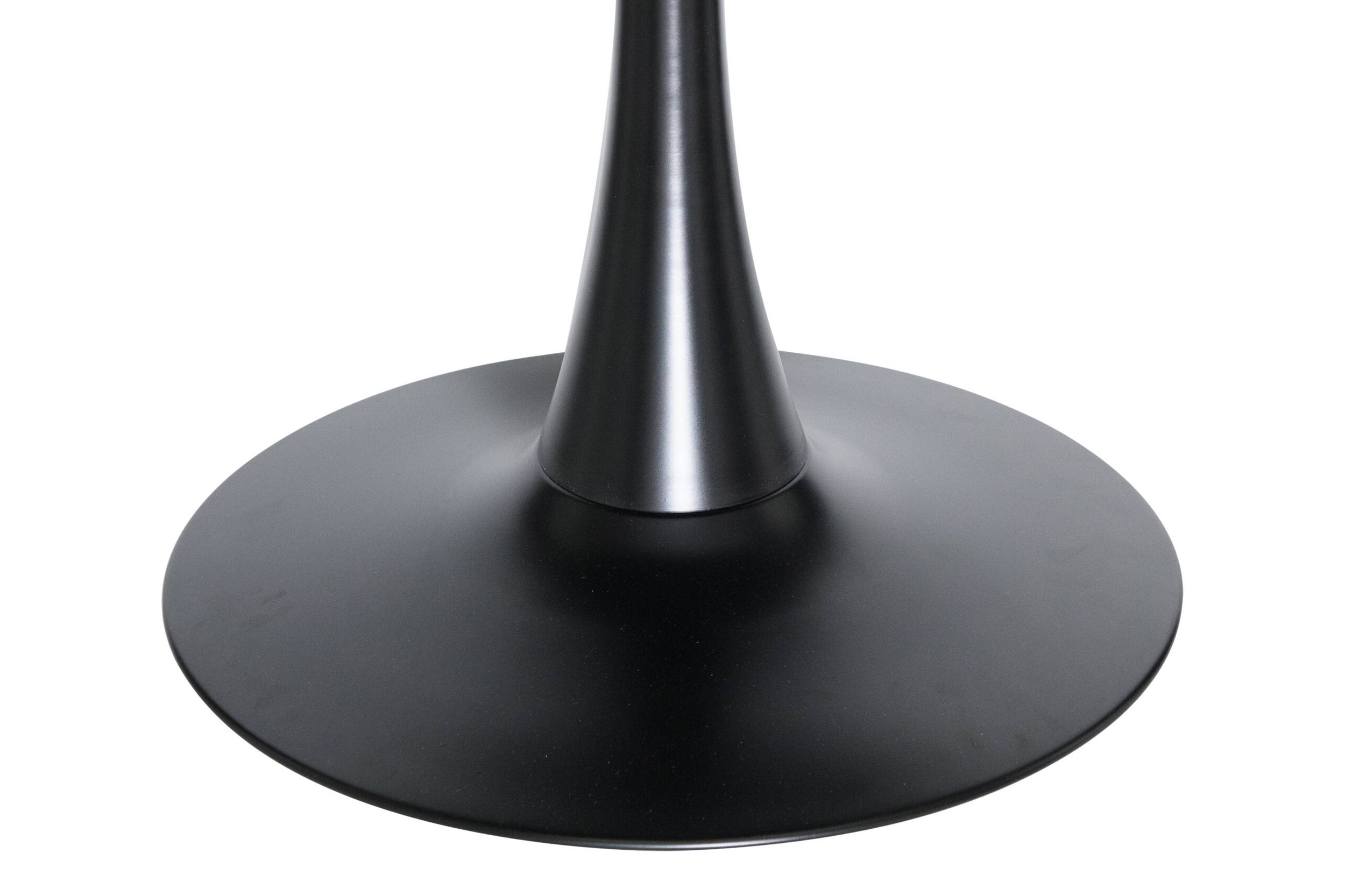 LeisureMod Bristol Mid-Century Modern Round Dining Table With Wood Top And Iron Pedestal Base With Gloss Finish - Black