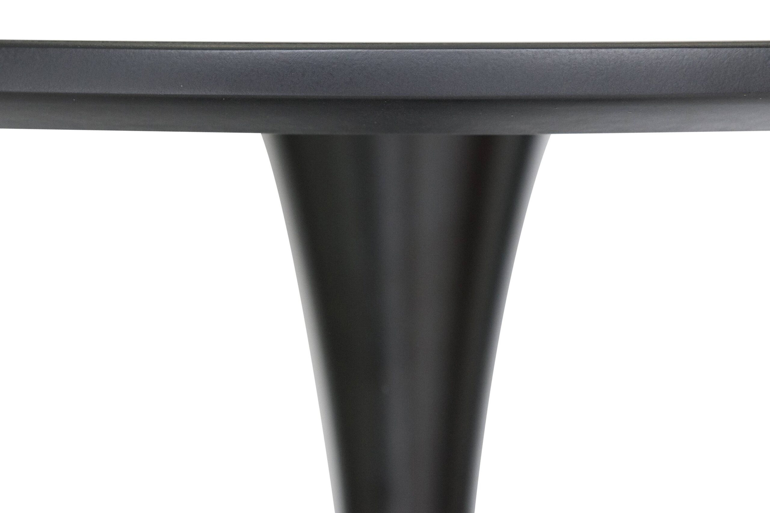 LeisureMod Bristol Mid-Century Modern Round Dining Table With Wood Top And Iron Pedestal Base With Gloss Finish - Black