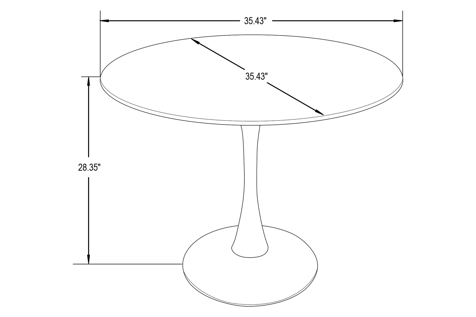 LeisureMod Bristol Mid-Century Modern Round Dining Table With Wood Top And Iron Pedestal Base With Gloss Finish - Black