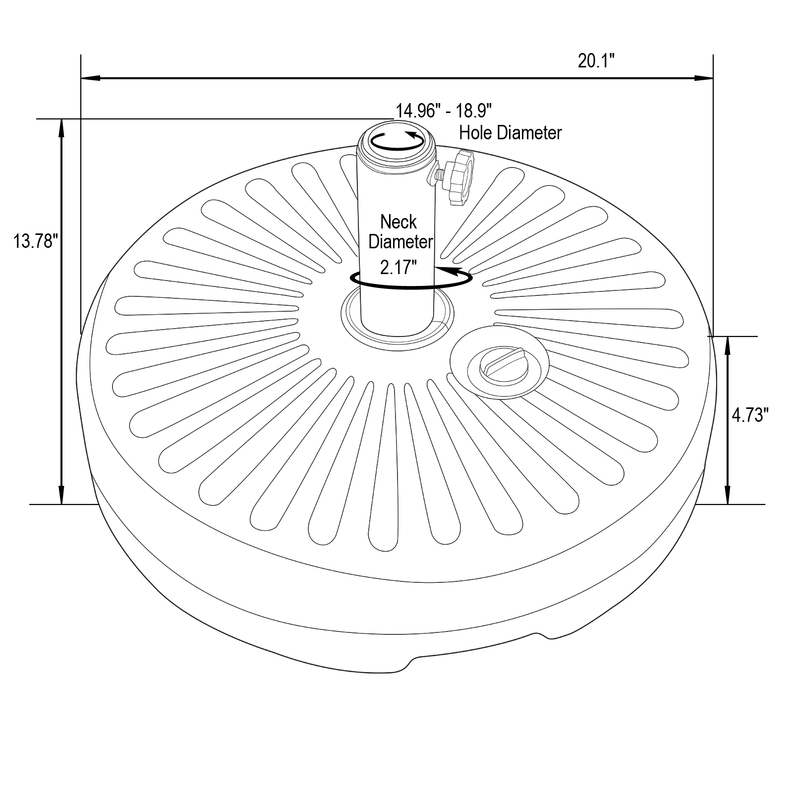 LeisureMod - Bovilar Modern Outdoor Patio 20" Round Fillable Free Standing Umbrella Base