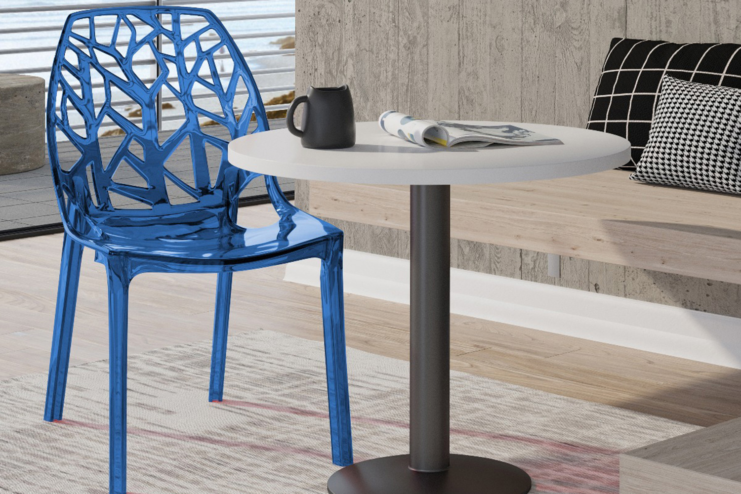 LeisureMod Cornelia Modern Dining Side Chair - Transparent/Blue