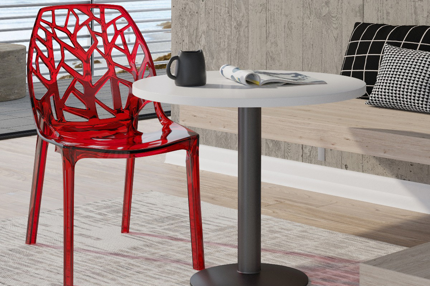 LeisureMod Cornelia Modern Dining Side Chair - Transparent/Red