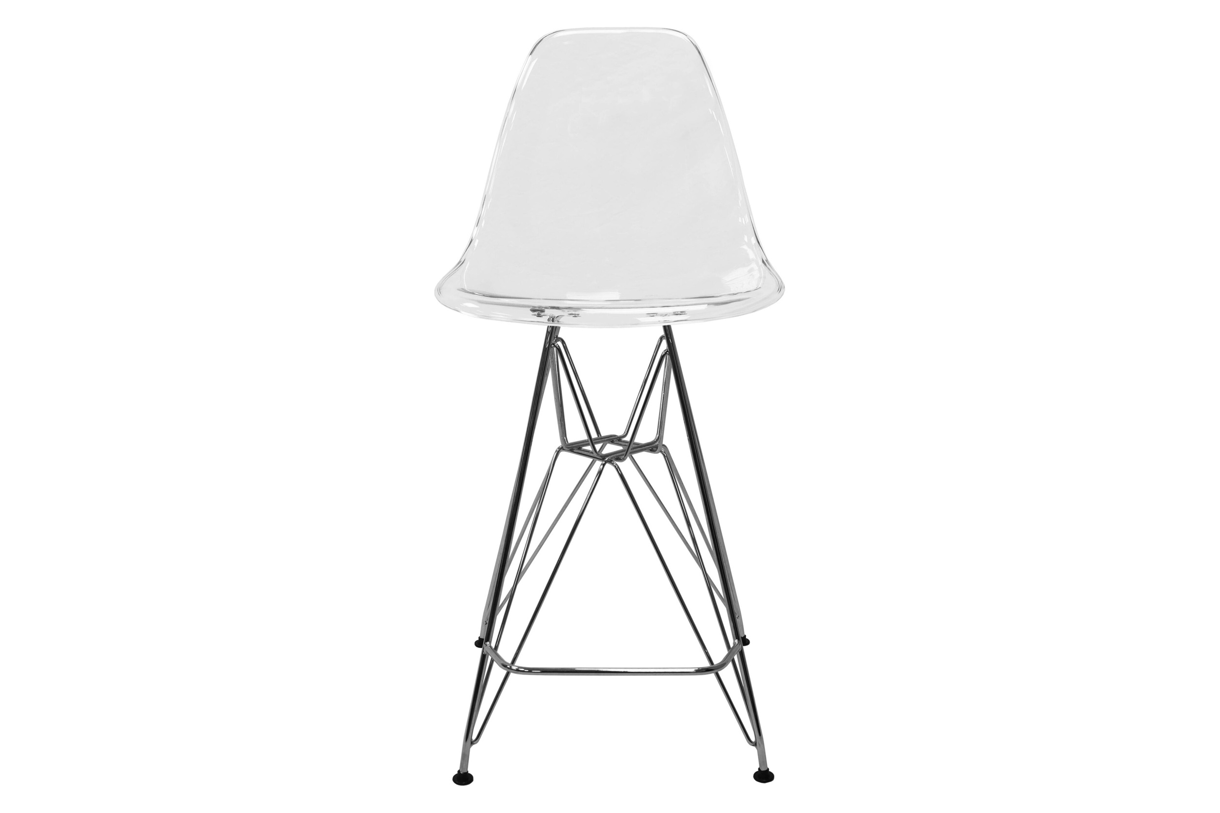 LeisureMod Cresco Modern Acrylic Barstool with Chrome Base and Footrest - Clear