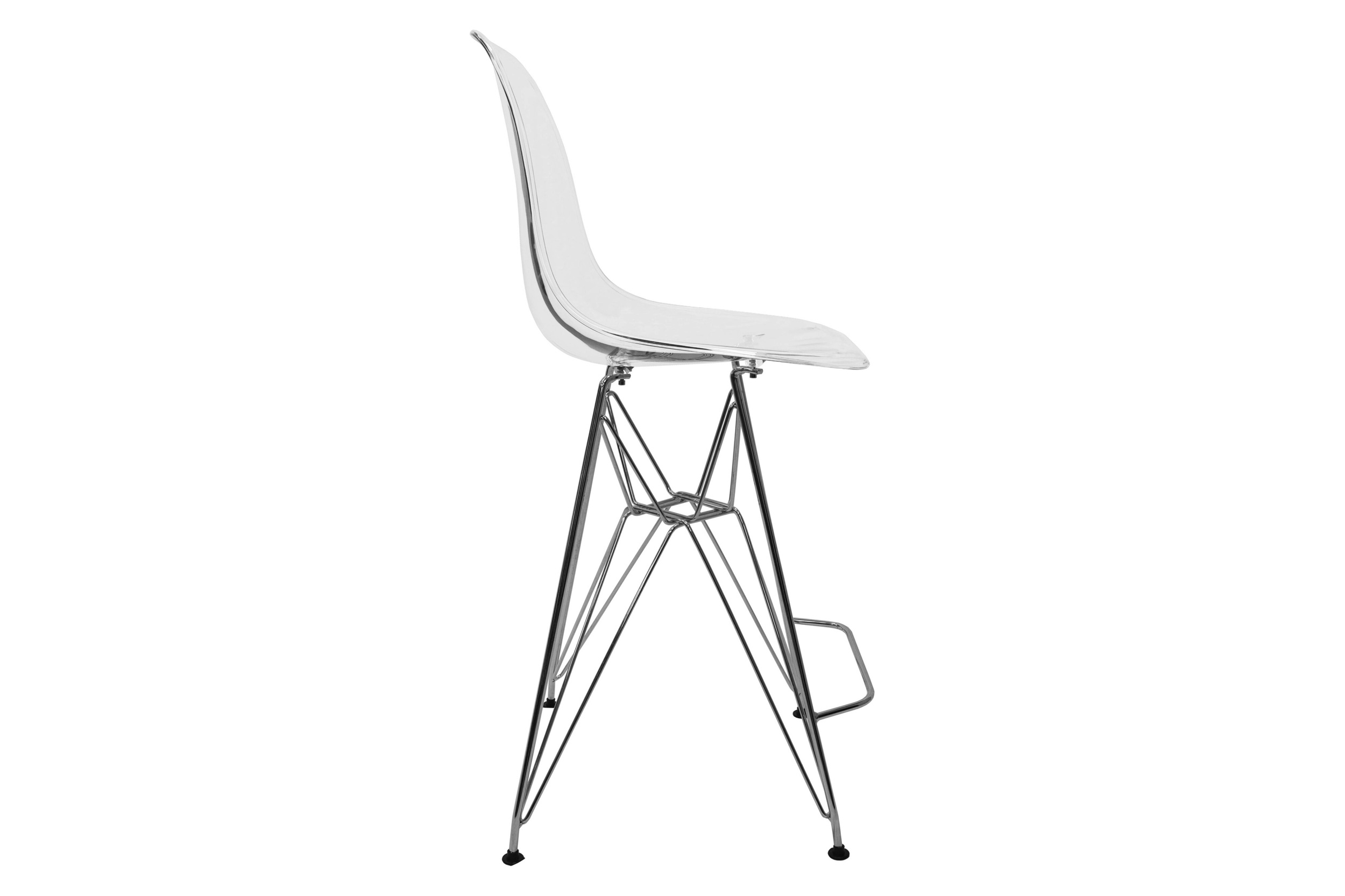 LeisureMod Cresco Modern Acrylic Barstool with Chrome Base and Footrest - Clear