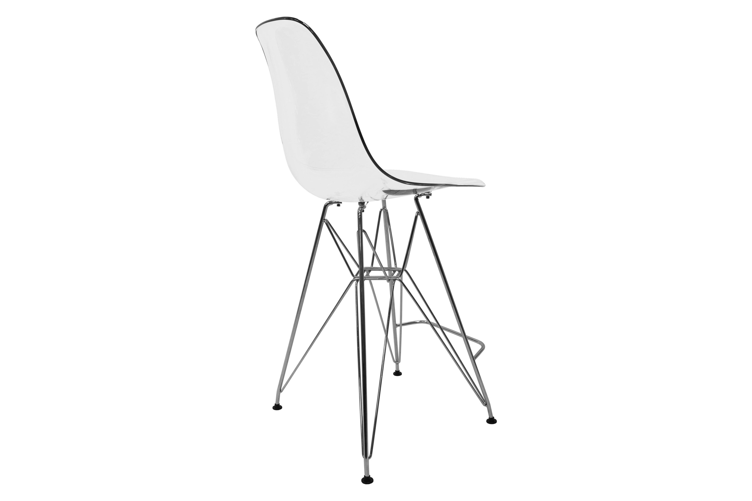 LeisureMod Cresco Modern Acrylic Barstool with Chrome Base and Footrest - Clear