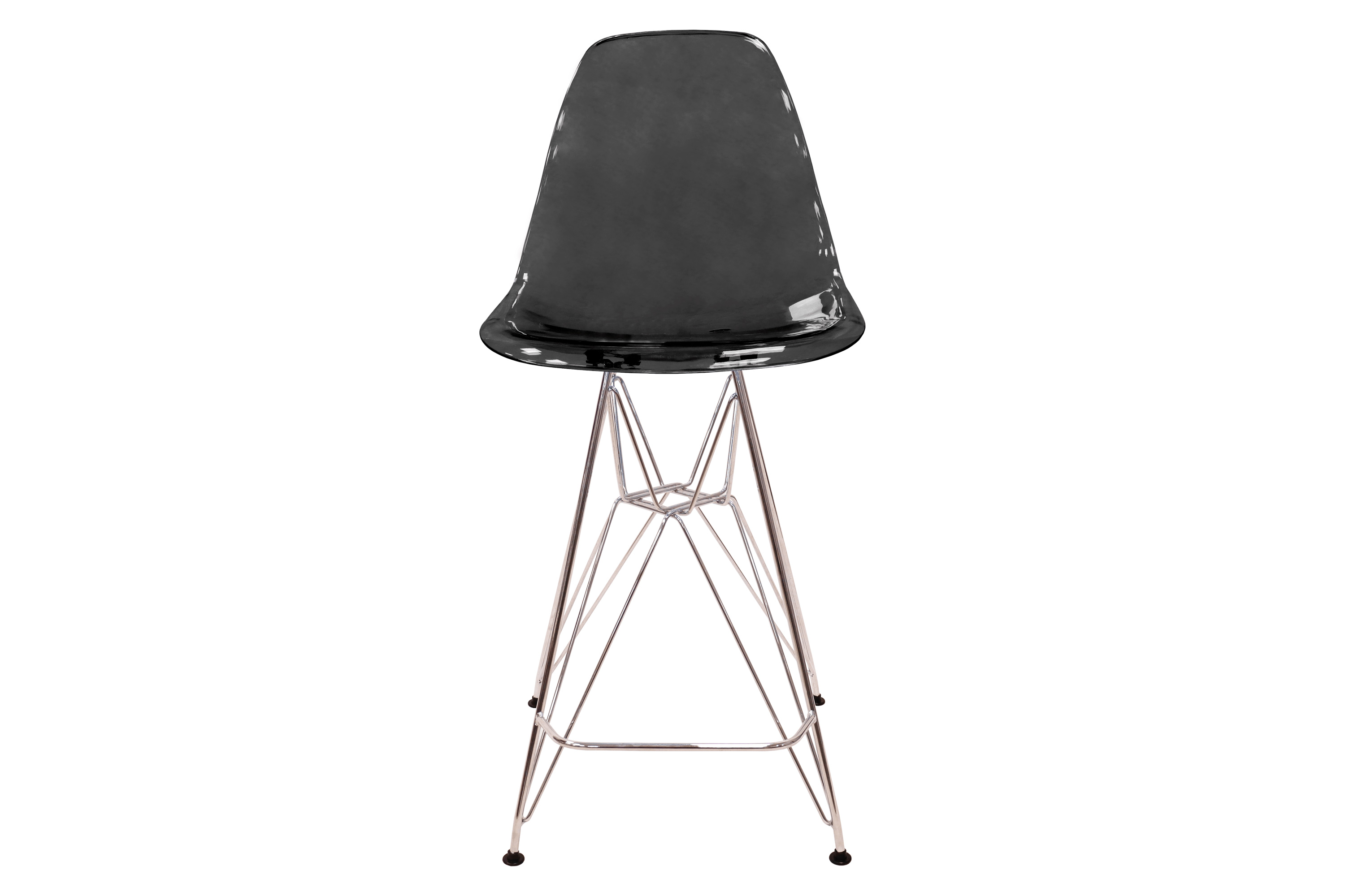 LeisureMod Cresco Modern Acrylic Barstool with Chrome Base and Footrest - Transparent Black