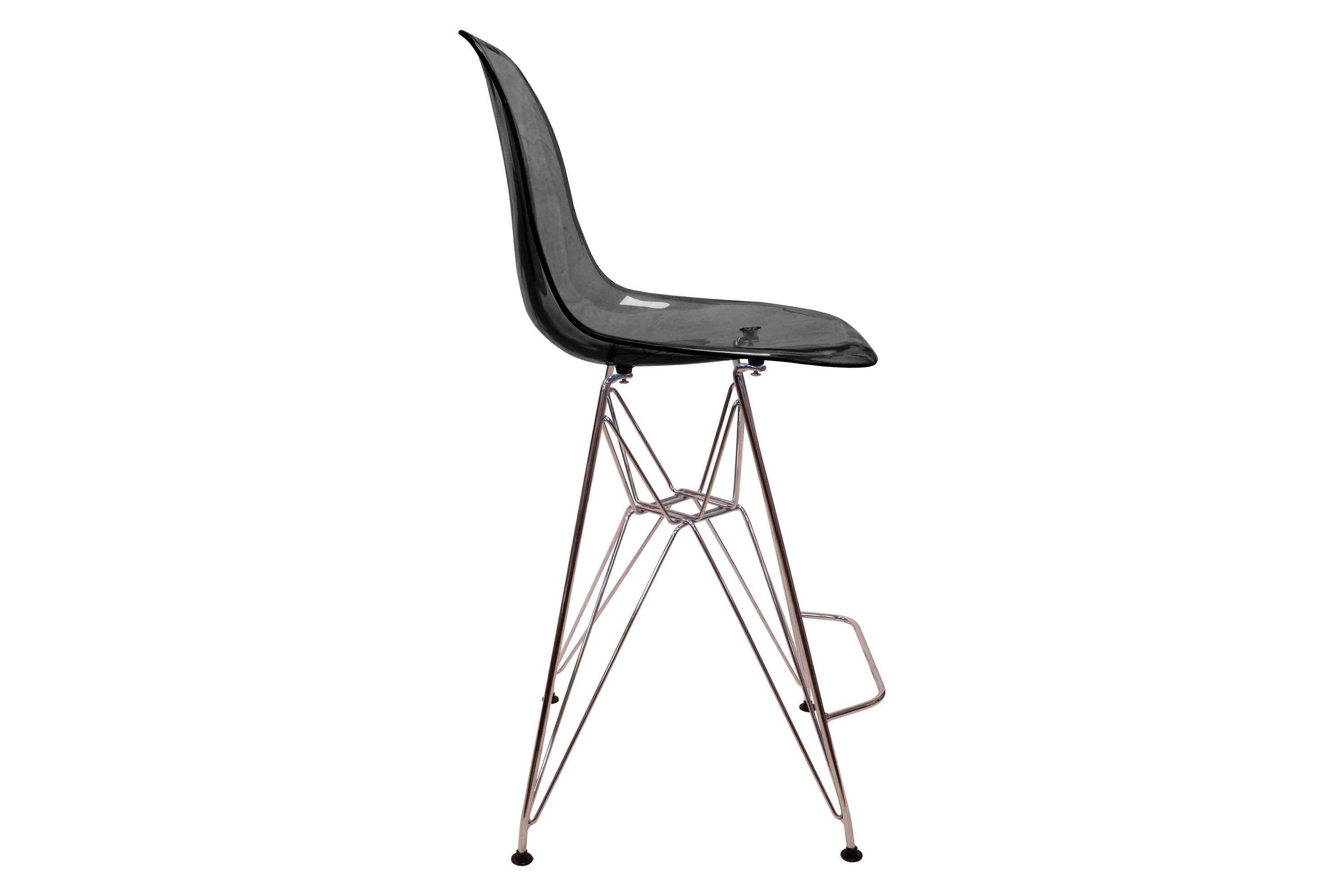 LeisureMod Cresco Modern Acrylic Barstool with Chrome Base and Footrest - Transparent Black