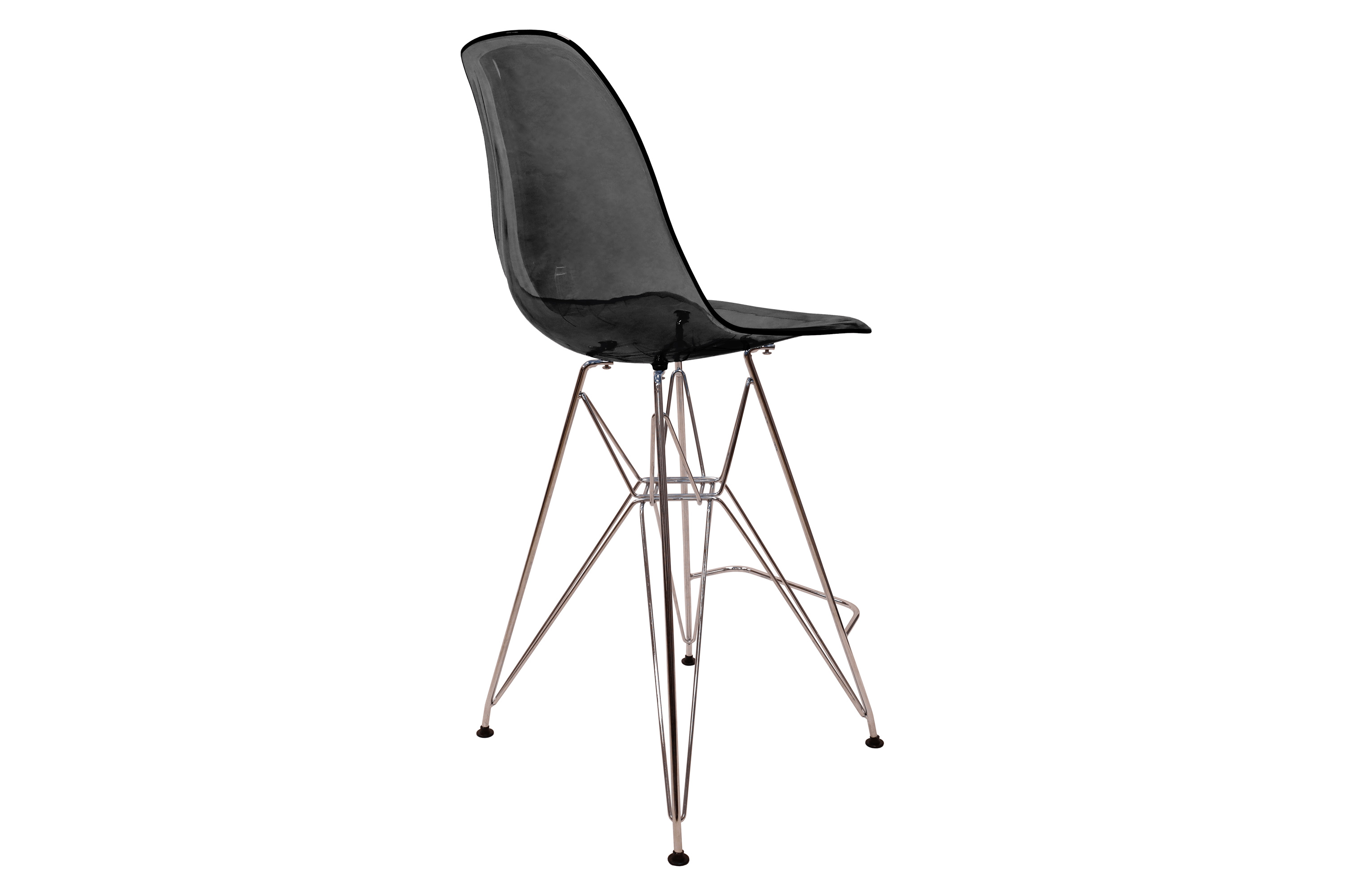 LeisureMod Cresco Modern Acrylic Barstool with Chrome Base and Footrest - Transparent Black