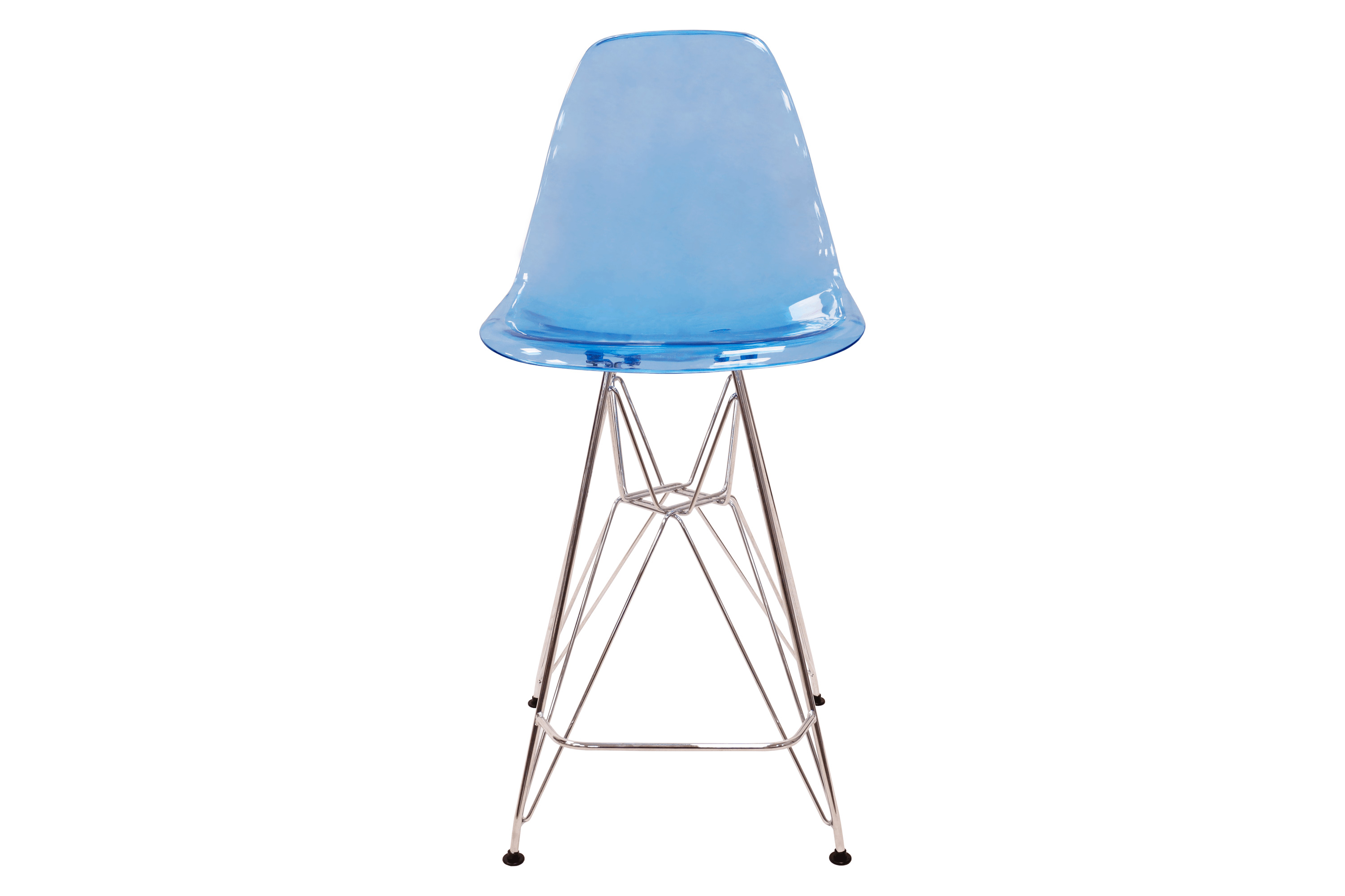 LeisureMod Cresco Modern Acrylic Barstool with Chrome Base and Footrest - Transparent Blue