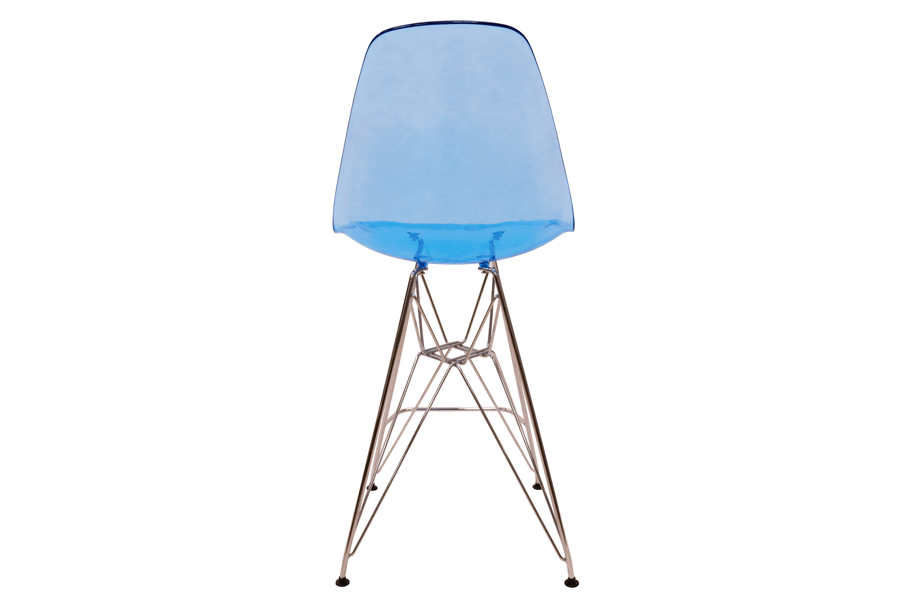 LeisureMod Cresco Modern Acrylic Barstool with Chrome Base and Footrest - Transparent Blue