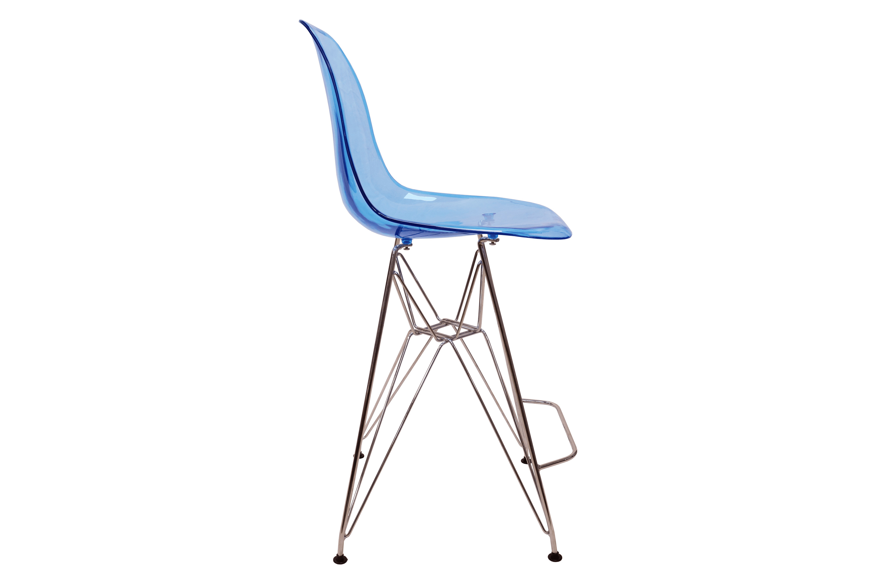 LeisureMod Cresco Modern Acrylic Barstool with Chrome Base and Footrest - Transparent Blue