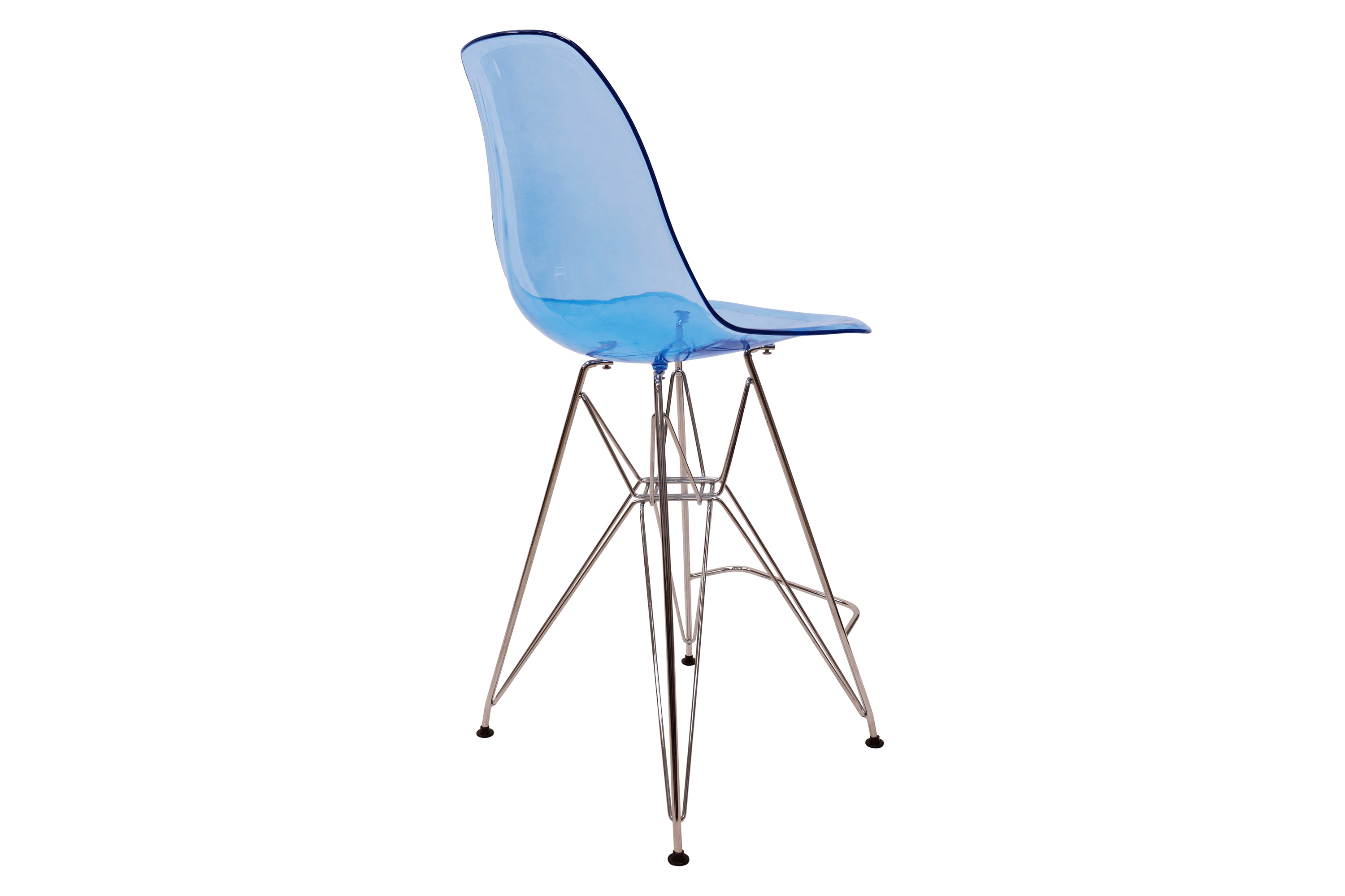 LeisureMod Cresco Modern Acrylic Barstool with Chrome Base and Footrest - Transparent Blue