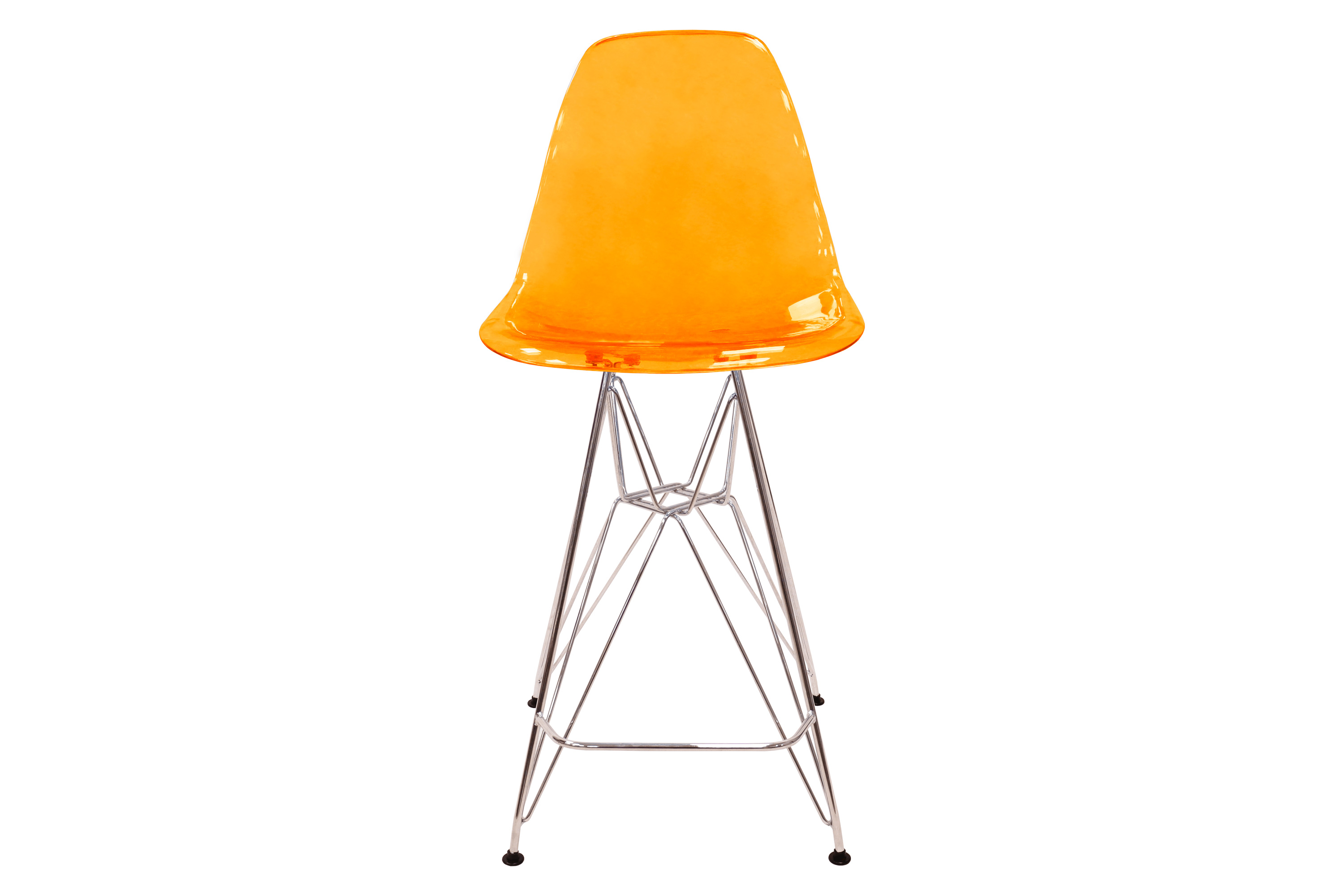 LeisureMod Cresco Modern Acrylic Barstool with Chrome Base and Footrest - Transparent Orange