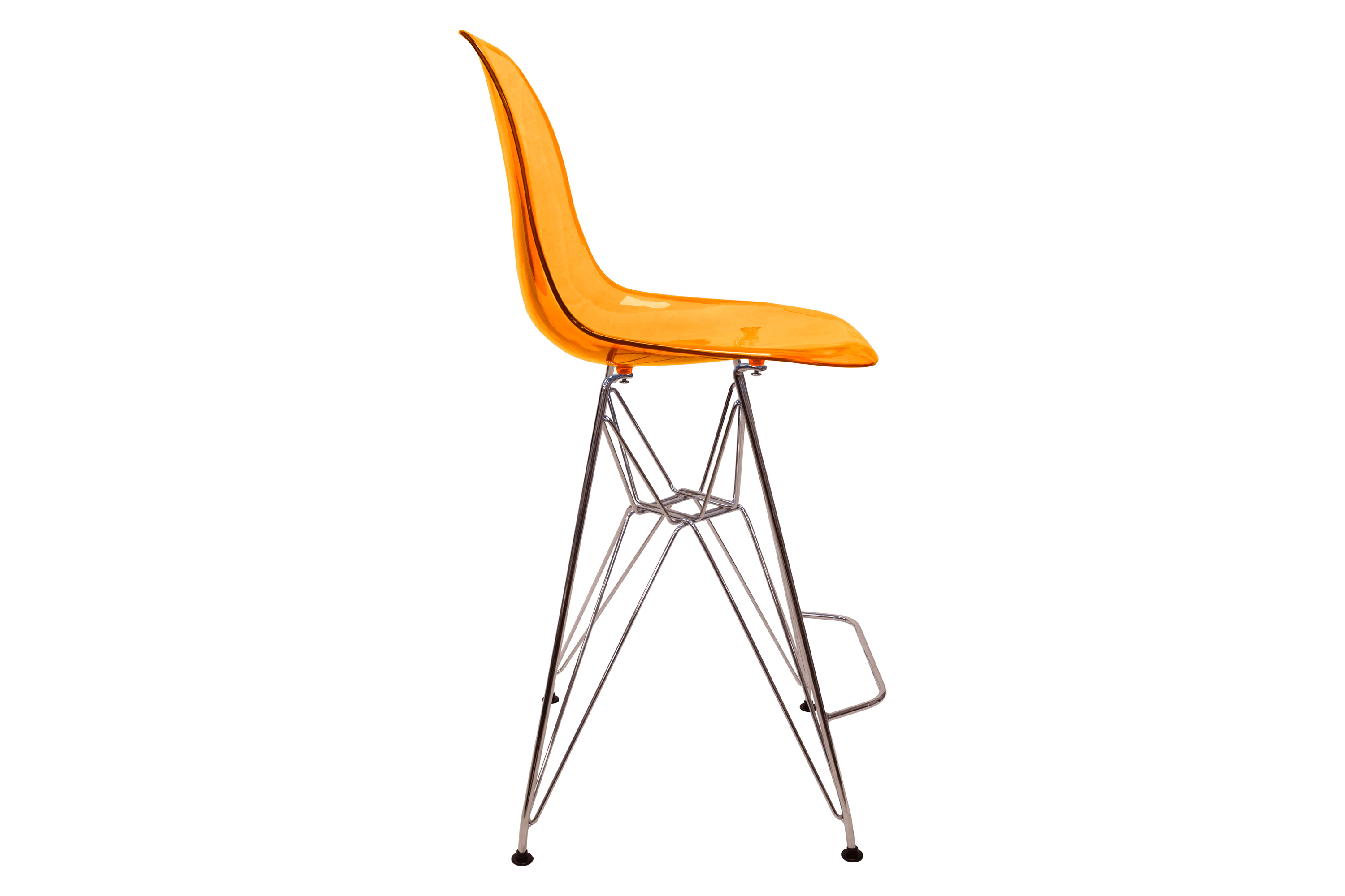 LeisureMod Cresco Modern Acrylic Barstool with Chrome Base and Footrest - Transparent Orange