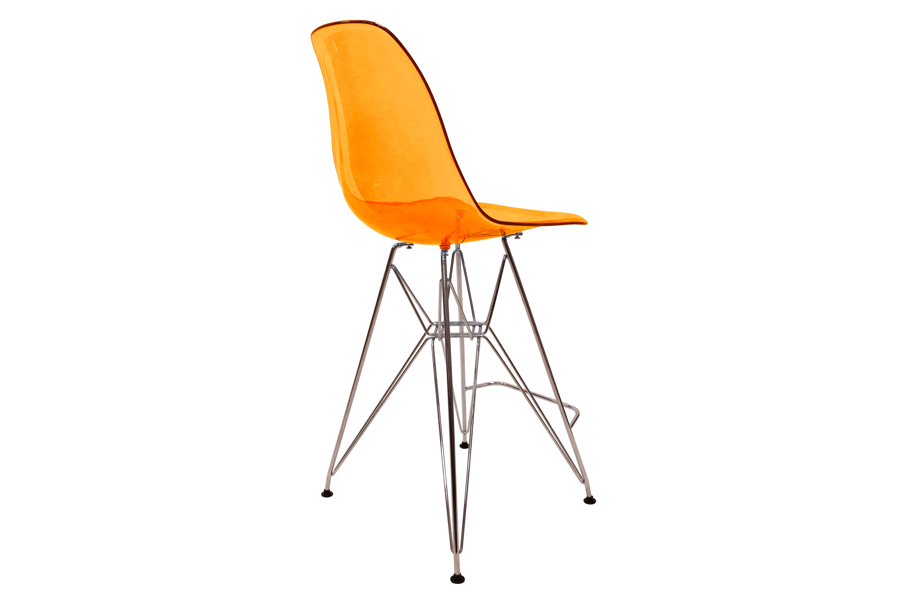 LeisureMod Cresco Modern Acrylic Barstool with Chrome Base and Footrest - Transparent Orange