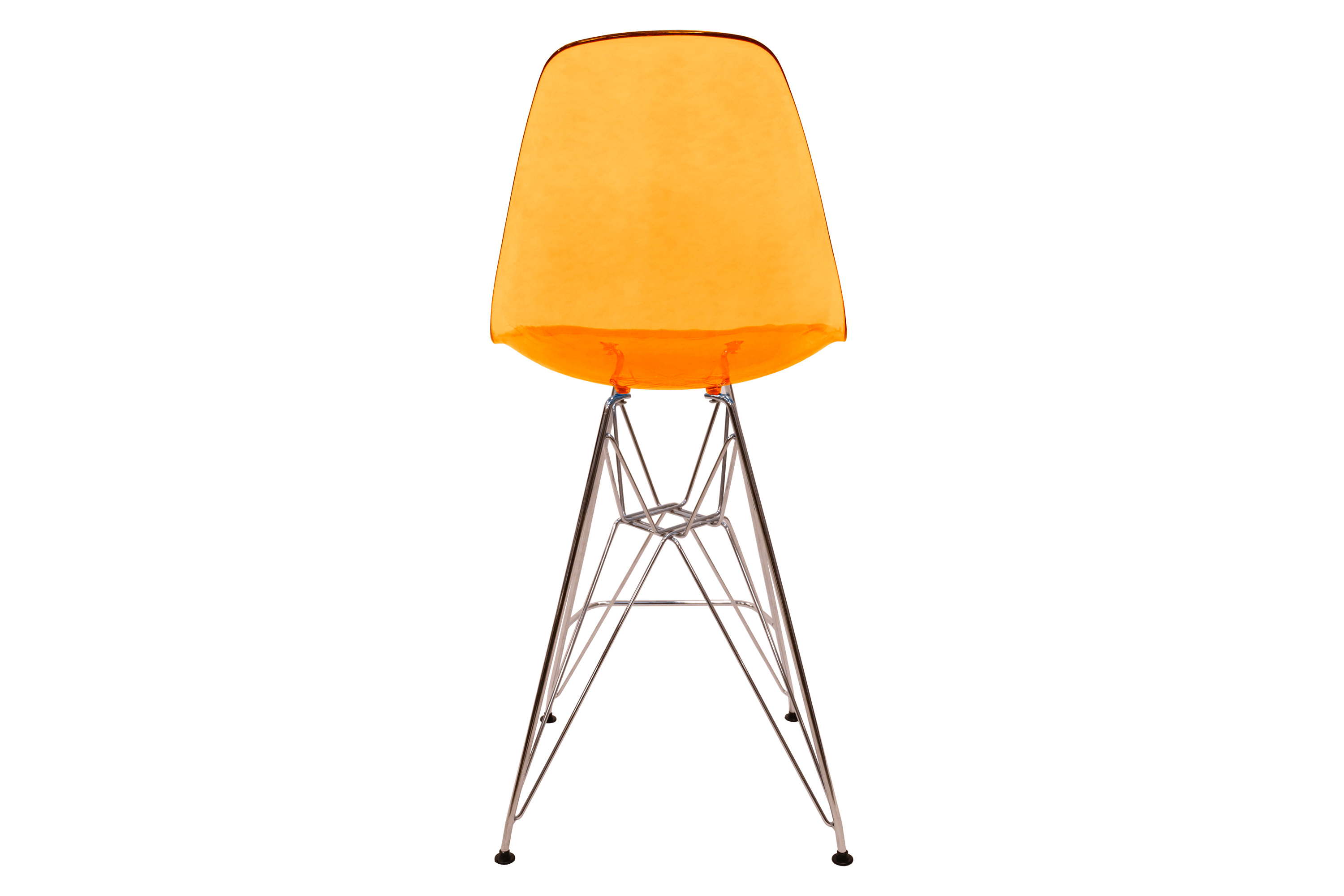 LeisureMod Cresco Modern Acrylic Barstool with Chrome Base and Footrest - Transparent Orange