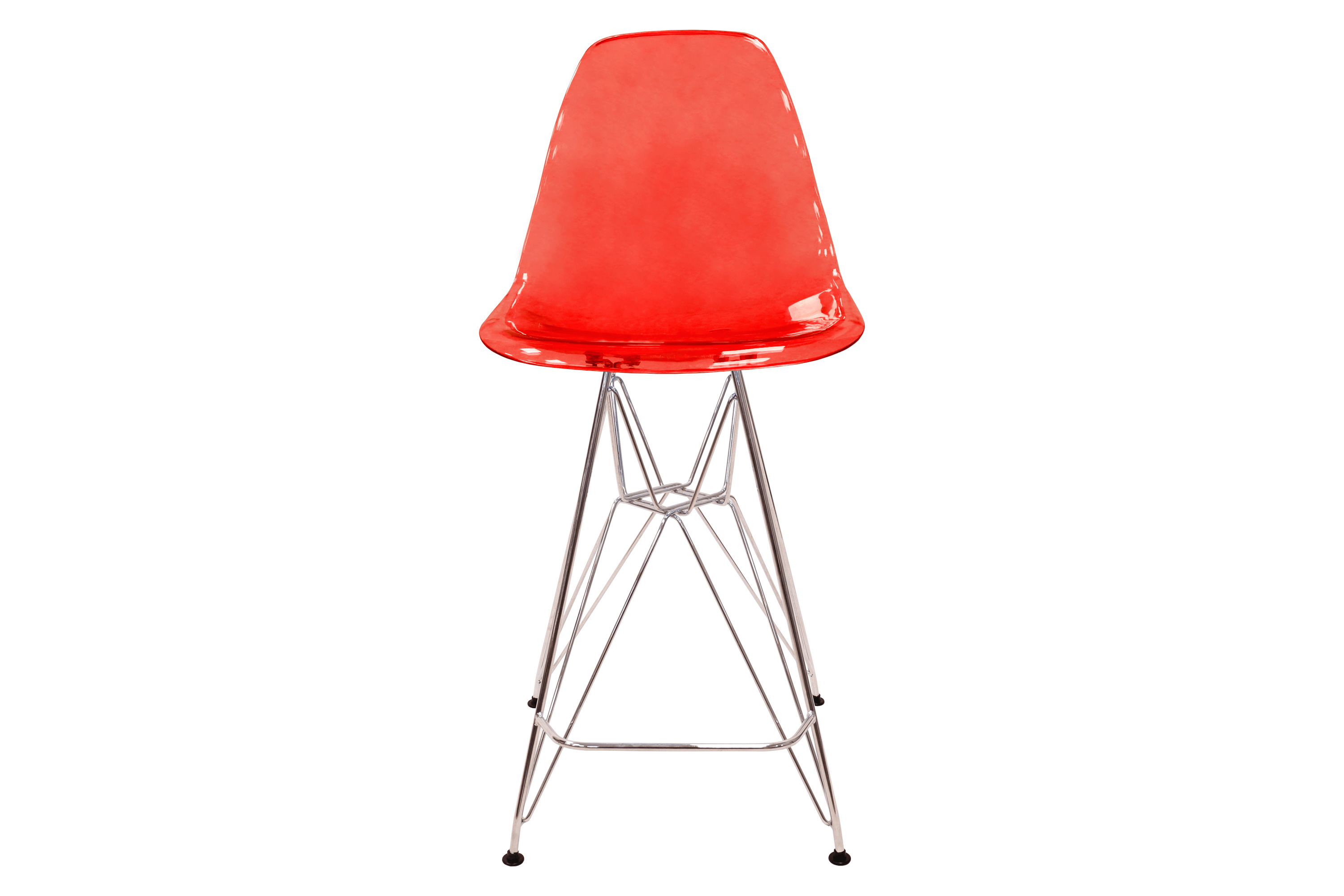 LeisureMod Cresco Modern Acrylic Barstool with Chrome Base and Footrest - Transparent Red