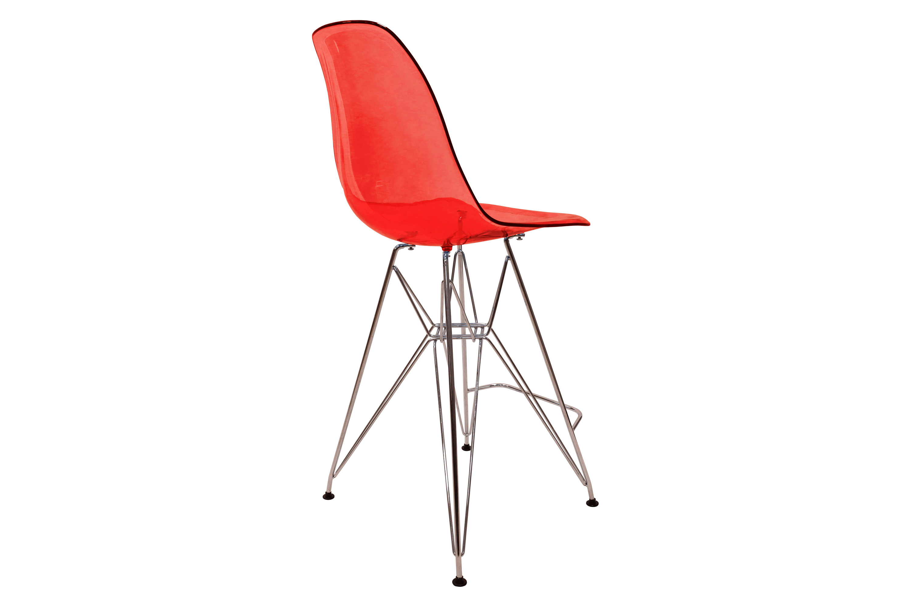 LeisureMod Cresco Modern Acrylic Barstool with Chrome Base and Footrest - Transparent Red