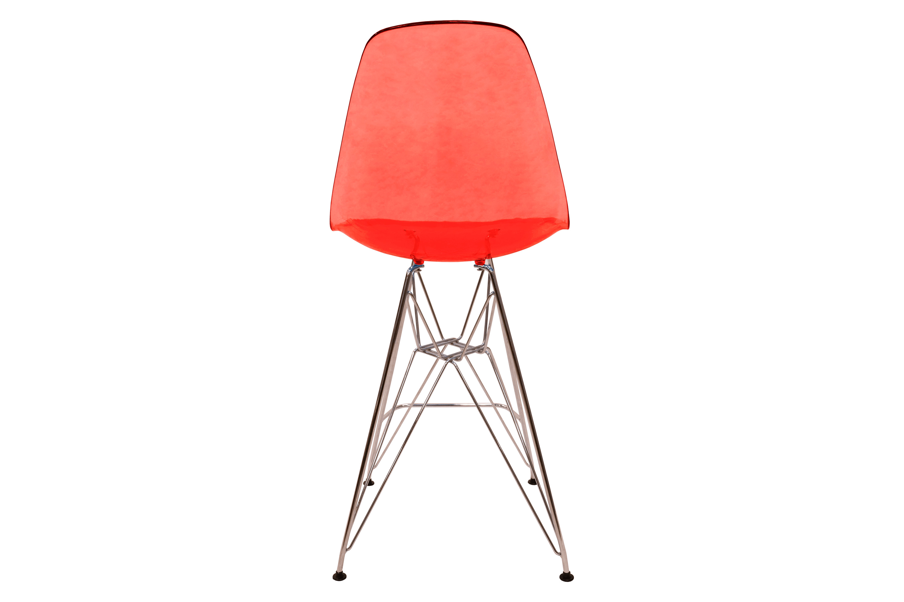 LeisureMod Cresco Modern Acrylic Barstool with Chrome Base and Footrest - Transparent Red