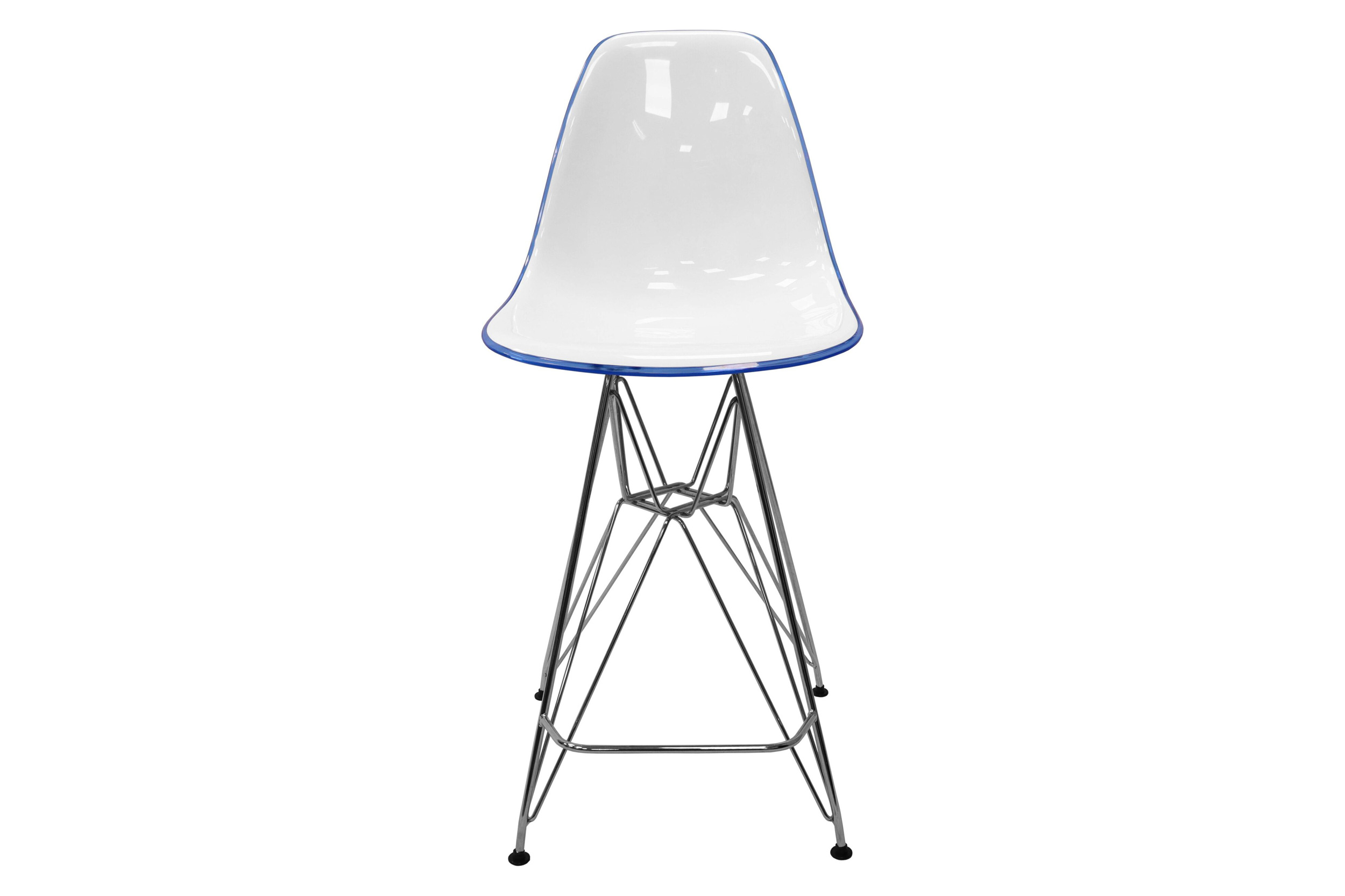 LeisureMod Cresco Modern Acrylic Barstool with Chrome Base and Footrest - White/Blue