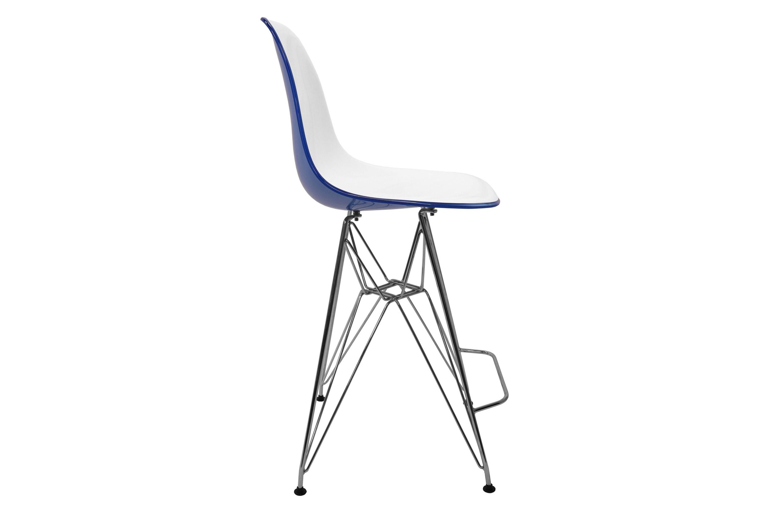 LeisureMod Cresco Modern Acrylic Barstool with Chrome Base and Footrest - White/Blue