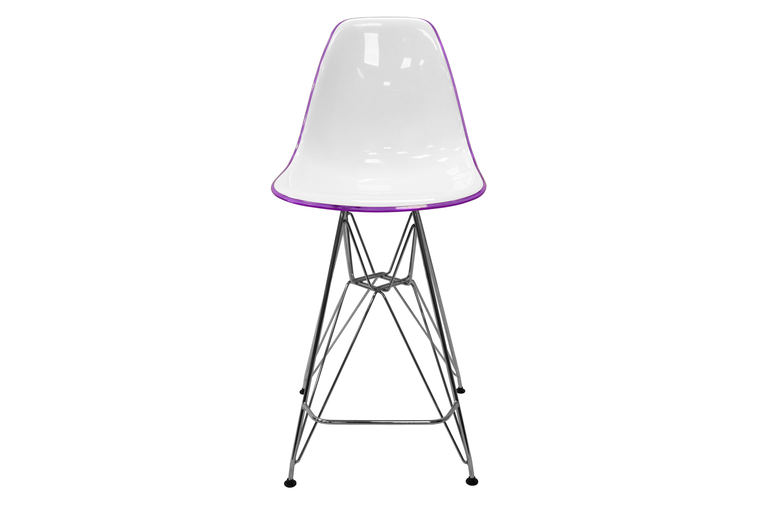 LeisureMod Cresco Modern Acrylic Barstool with Chrome Base and Footrest - White/Purple