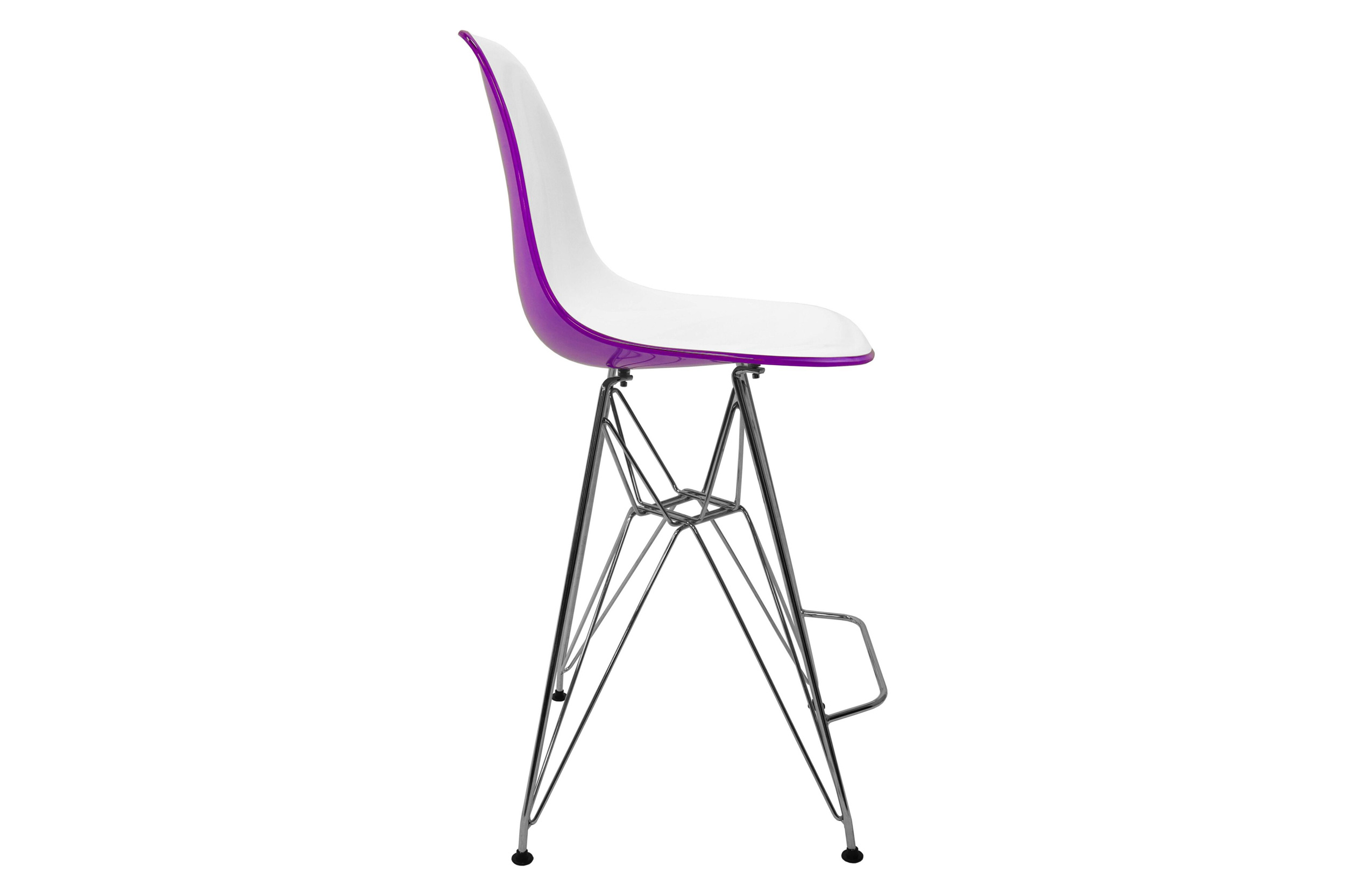 LeisureMod Cresco Modern Acrylic Barstool with Chrome Base and Footrest - White/Purple