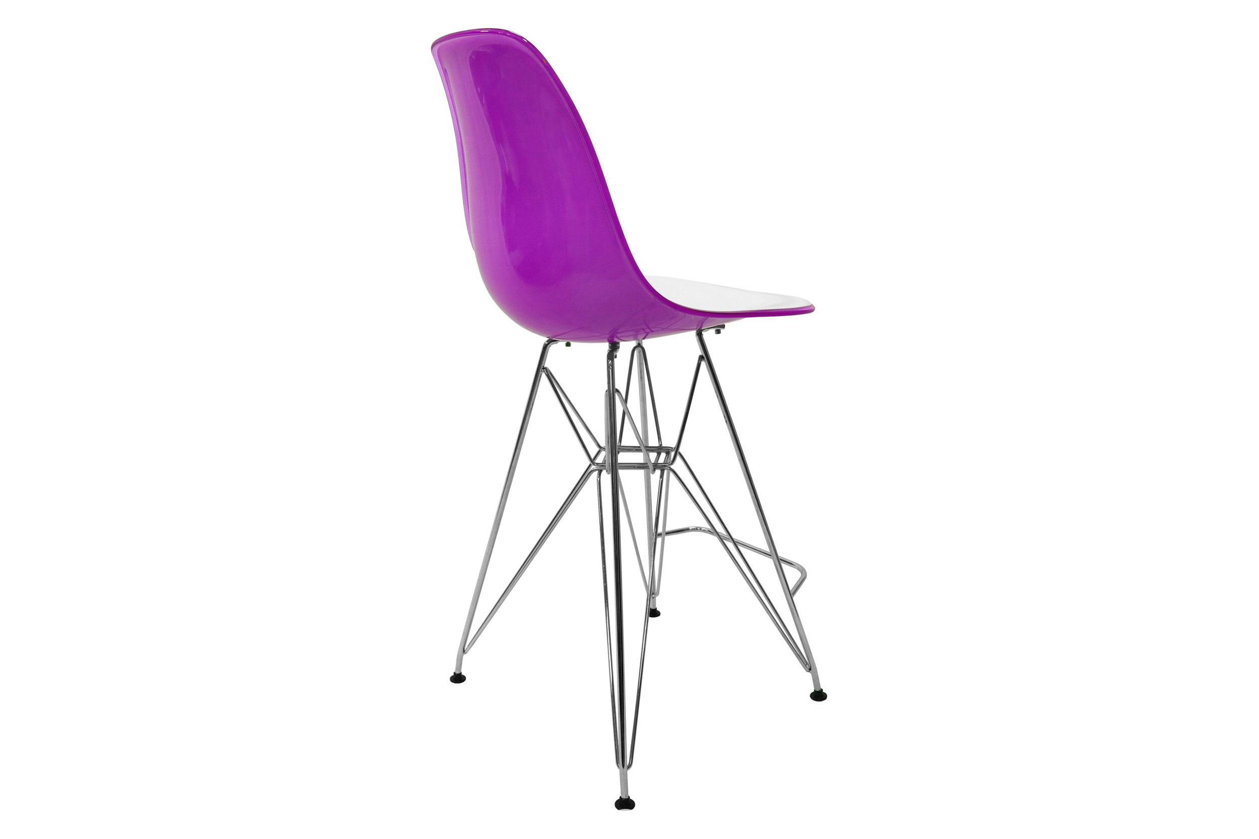 LeisureMod Cresco Modern Acrylic Barstool with Chrome Base and Footrest - White/Purple