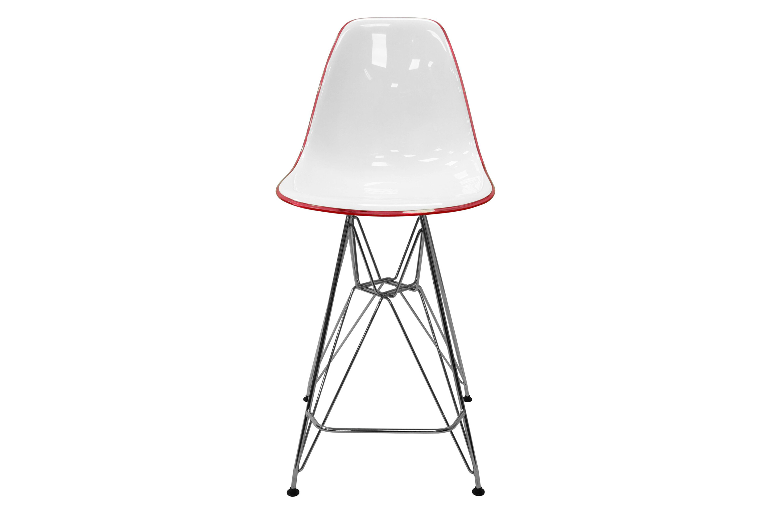 LeisureMod Cresco Modern Acrylic Barstool with Chrome Base and Footrest - White/Red