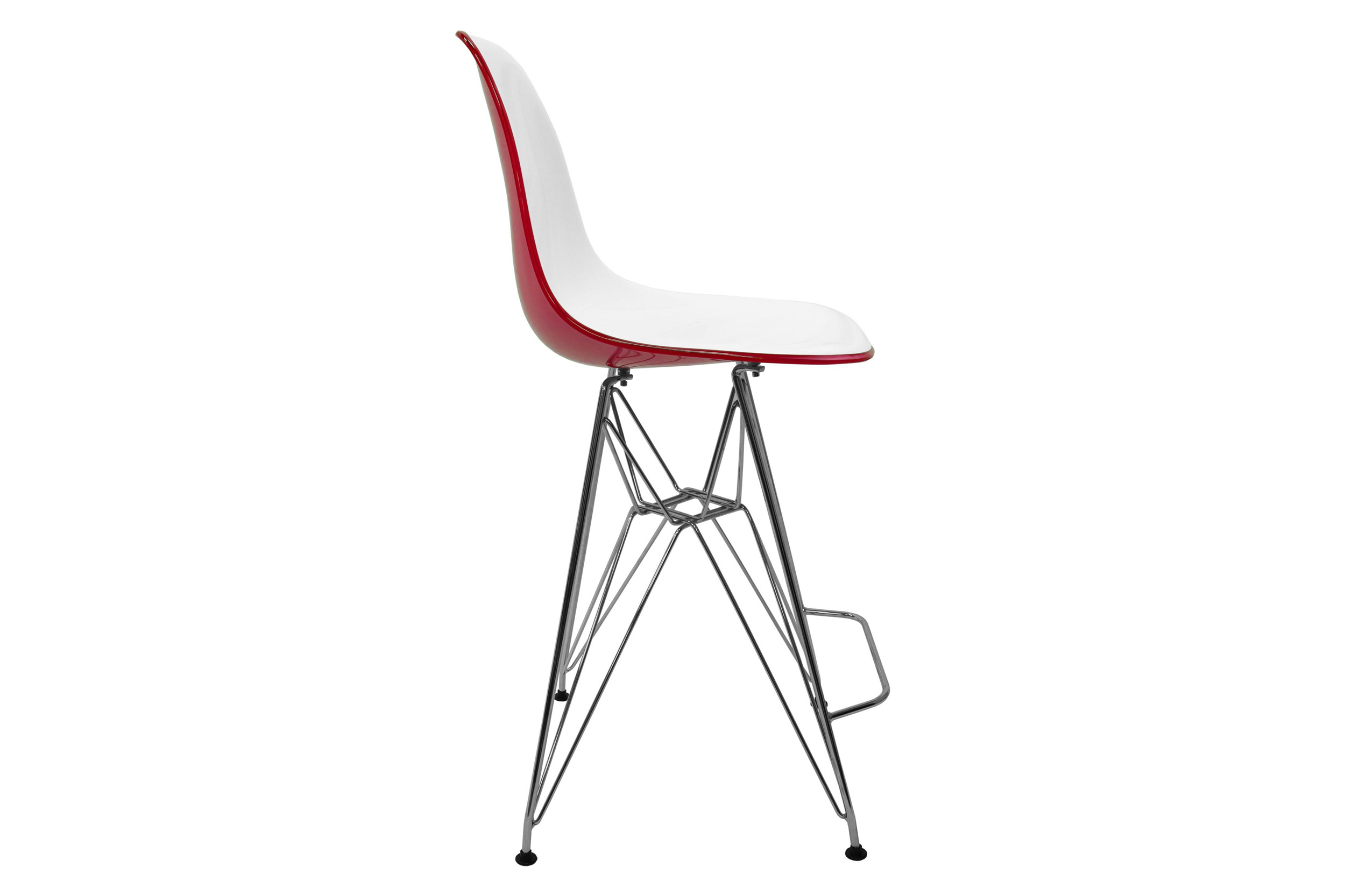 LeisureMod Cresco Modern Acrylic Barstool with Chrome Base and Footrest - White/Red