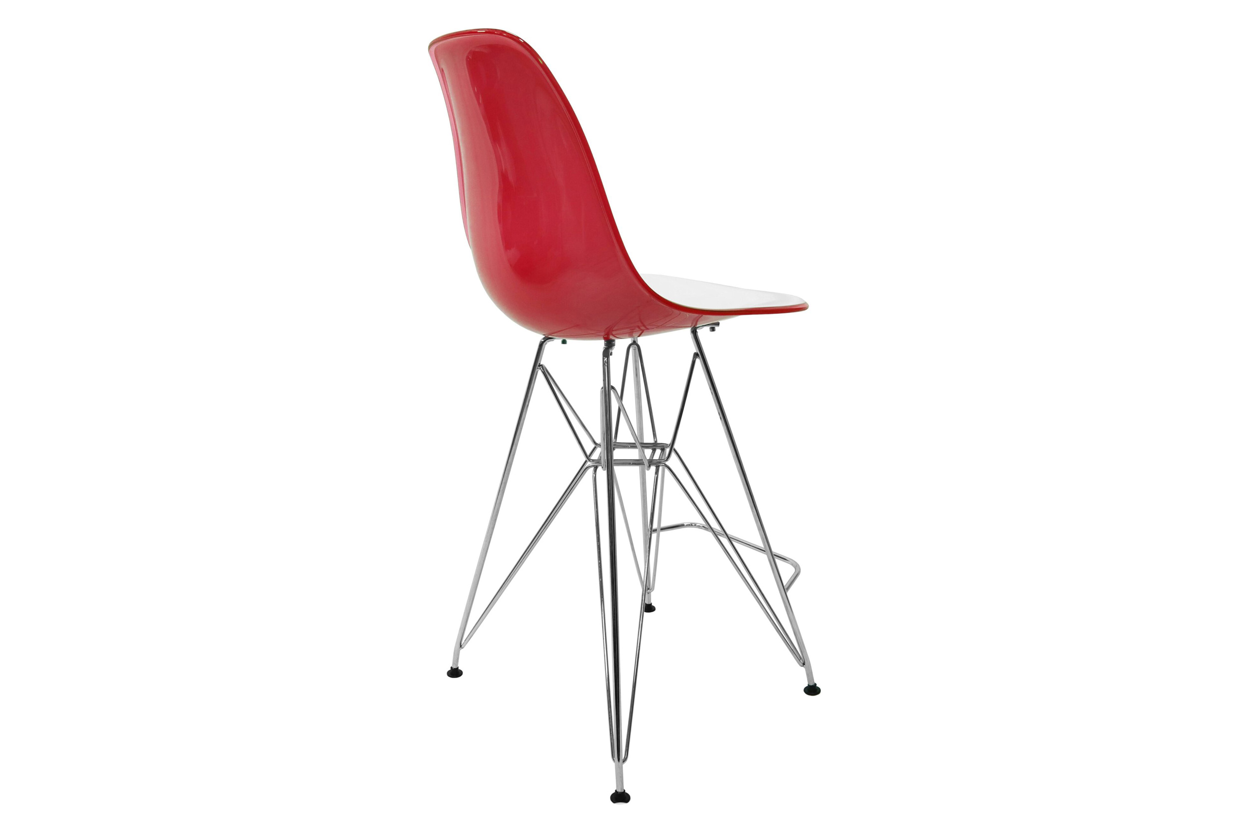 LeisureMod Cresco Modern Acrylic Barstool with Chrome Base and Footrest - White/Red