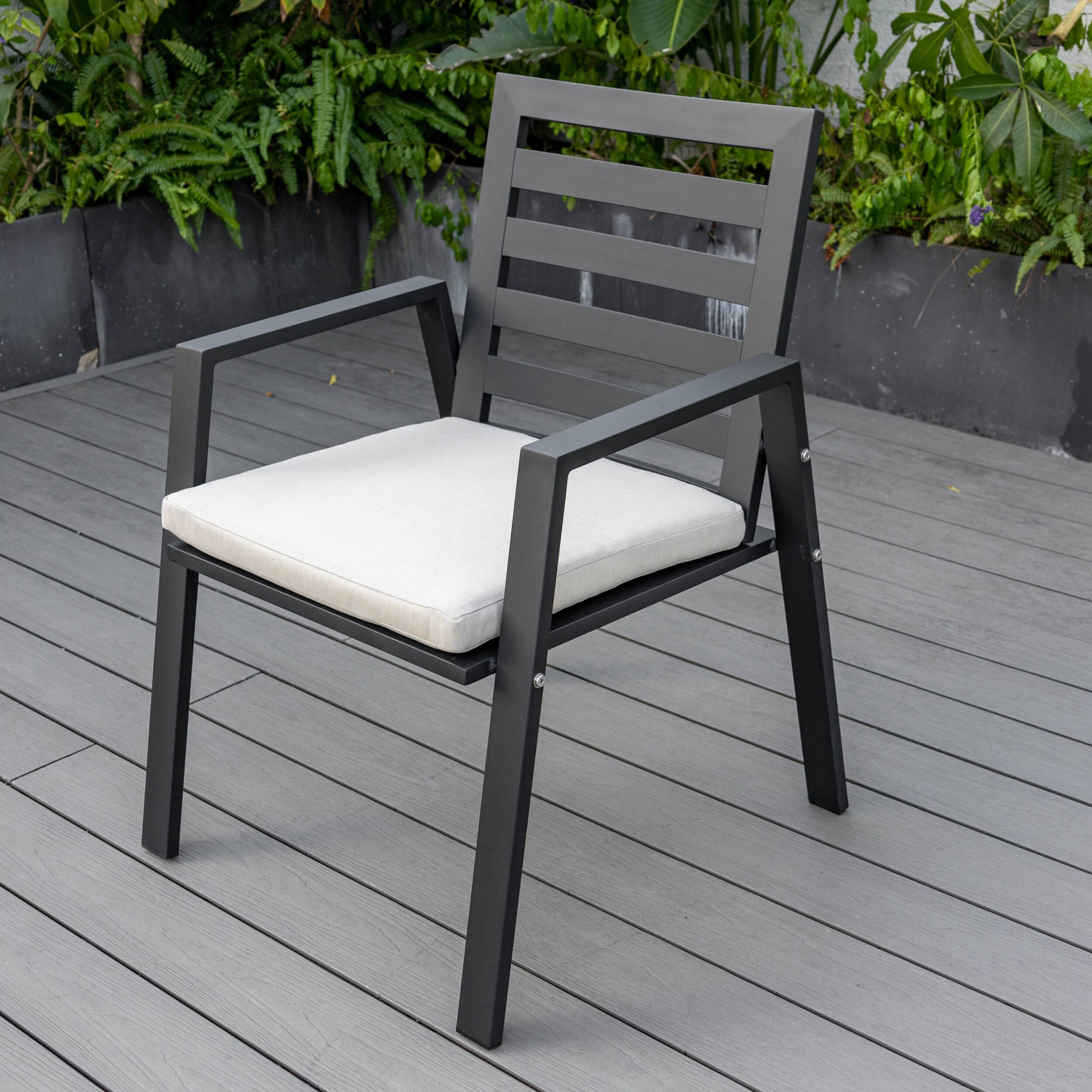 LeisureMod Chelsea Modern Patio Dining Armchair in Aluminum with Removable Cushions