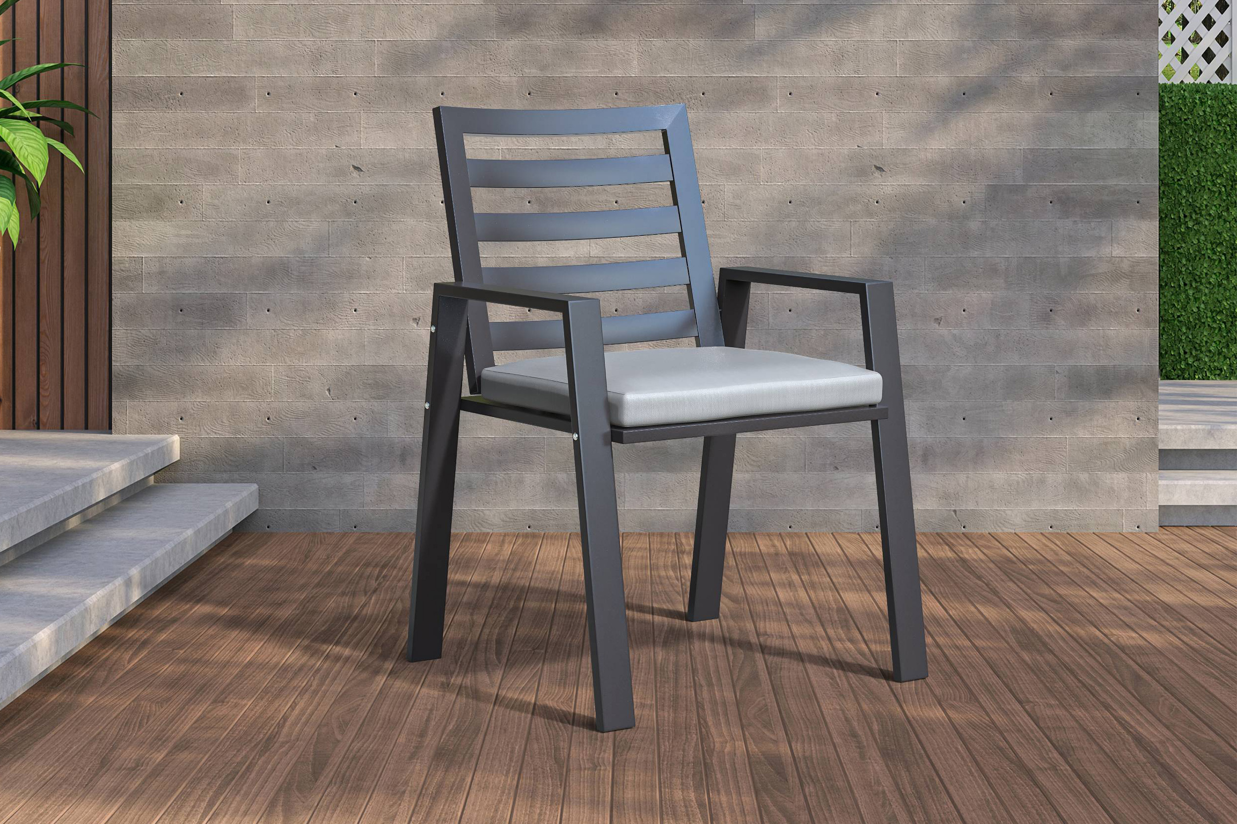 LeisureMod Chelsea Modern Patio Dining Armchair in Aluminum with Removable Cushions - Beige