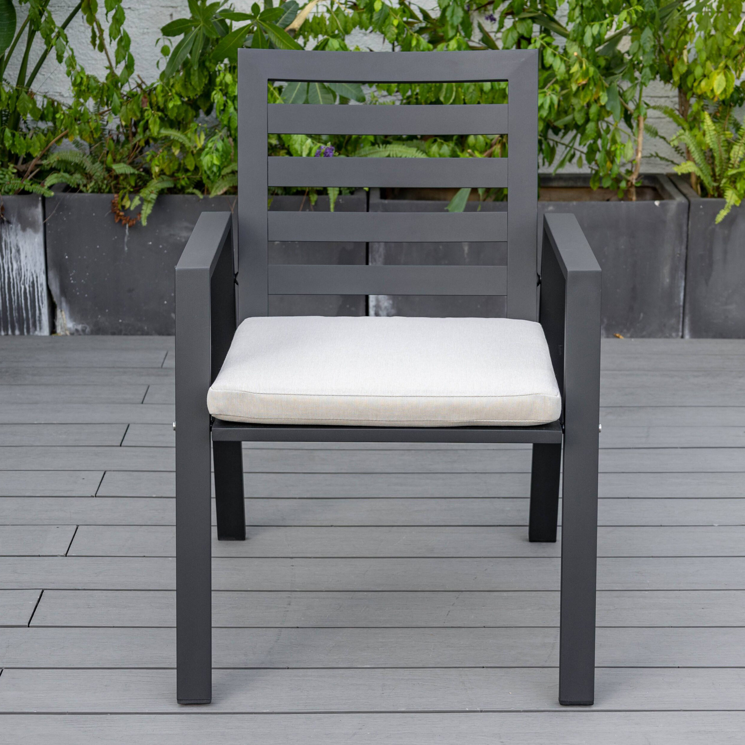 LeisureMod Chelsea Modern Patio Dining Armchair in Aluminum with Removable Cushions - Beige