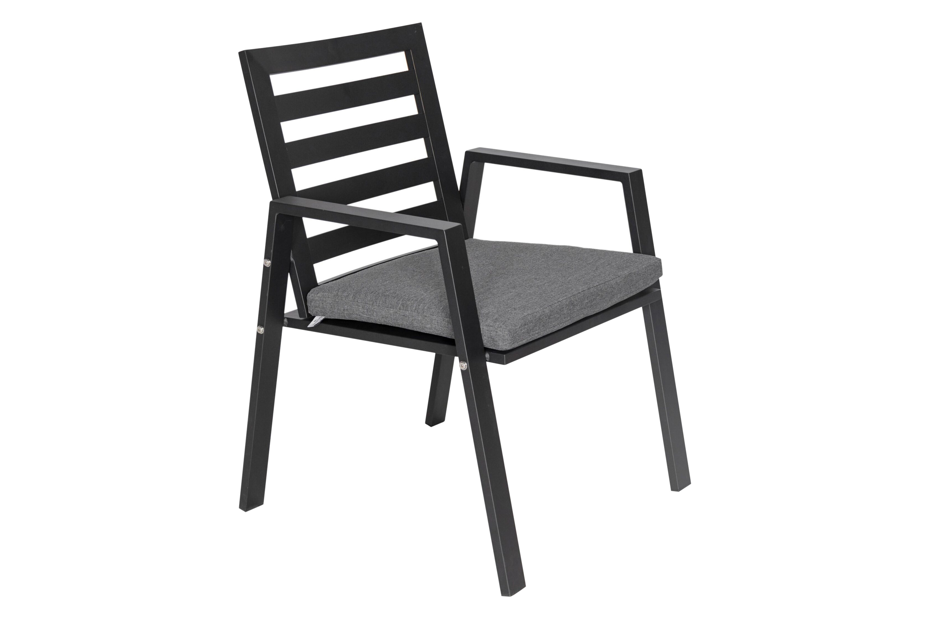 LeisureMod Chelsea Modern Patio Dining Armchair in Aluminum with Removable Cushions - Black