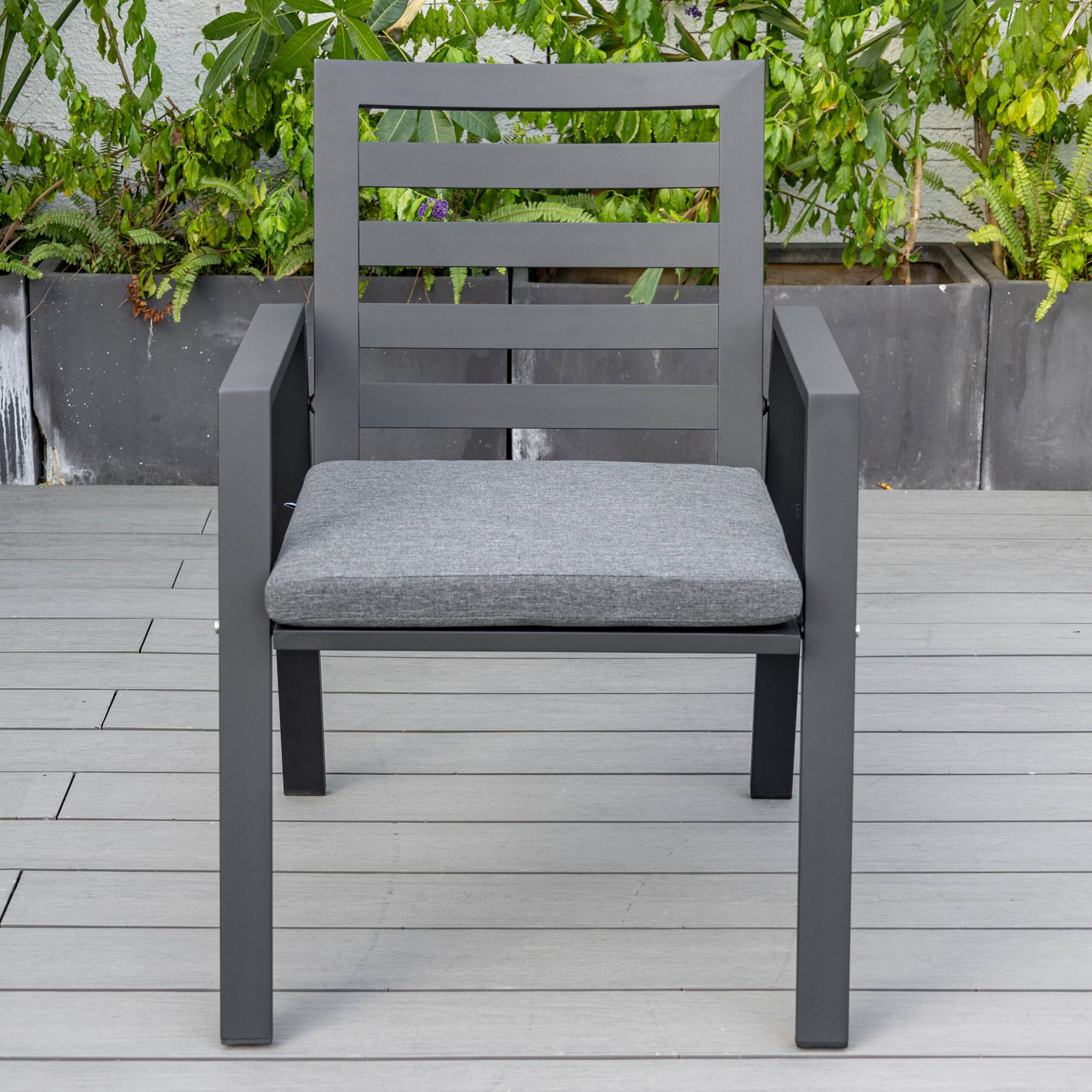 LeisureMod Chelsea Modern Patio Dining Armchair in Aluminum with Removable Cushions - Black