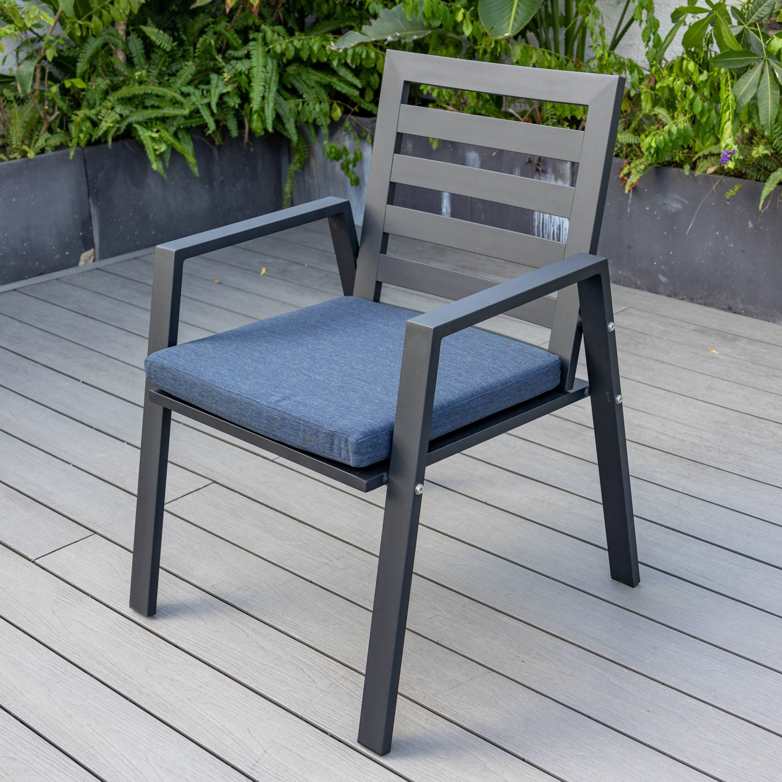 LeisureMod Chelsea Modern Patio Dining Armchair in Aluminum with Removable Cushions