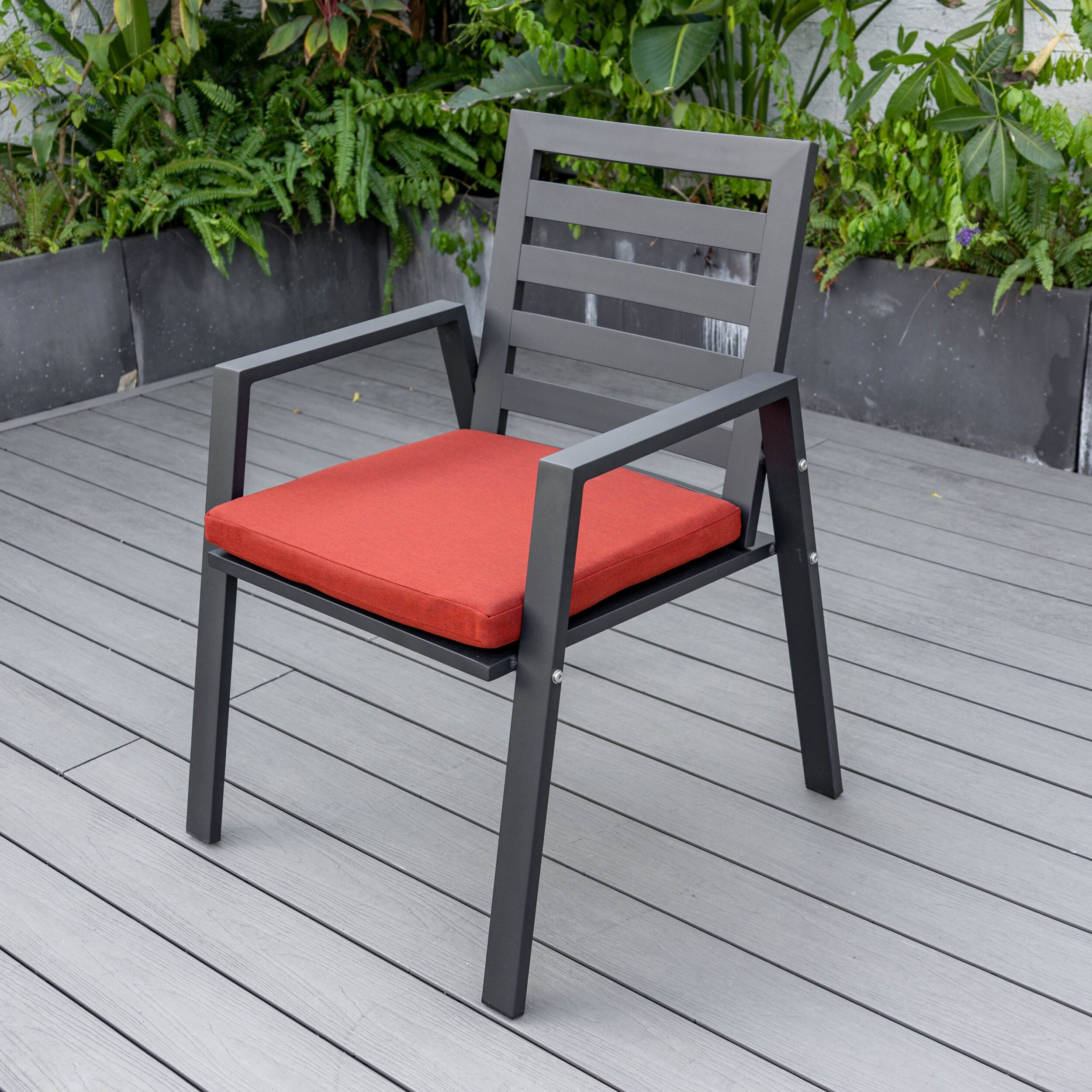 LeisureMod Chelsea Modern Patio Dining Armchair in Aluminum with Removable Cushions