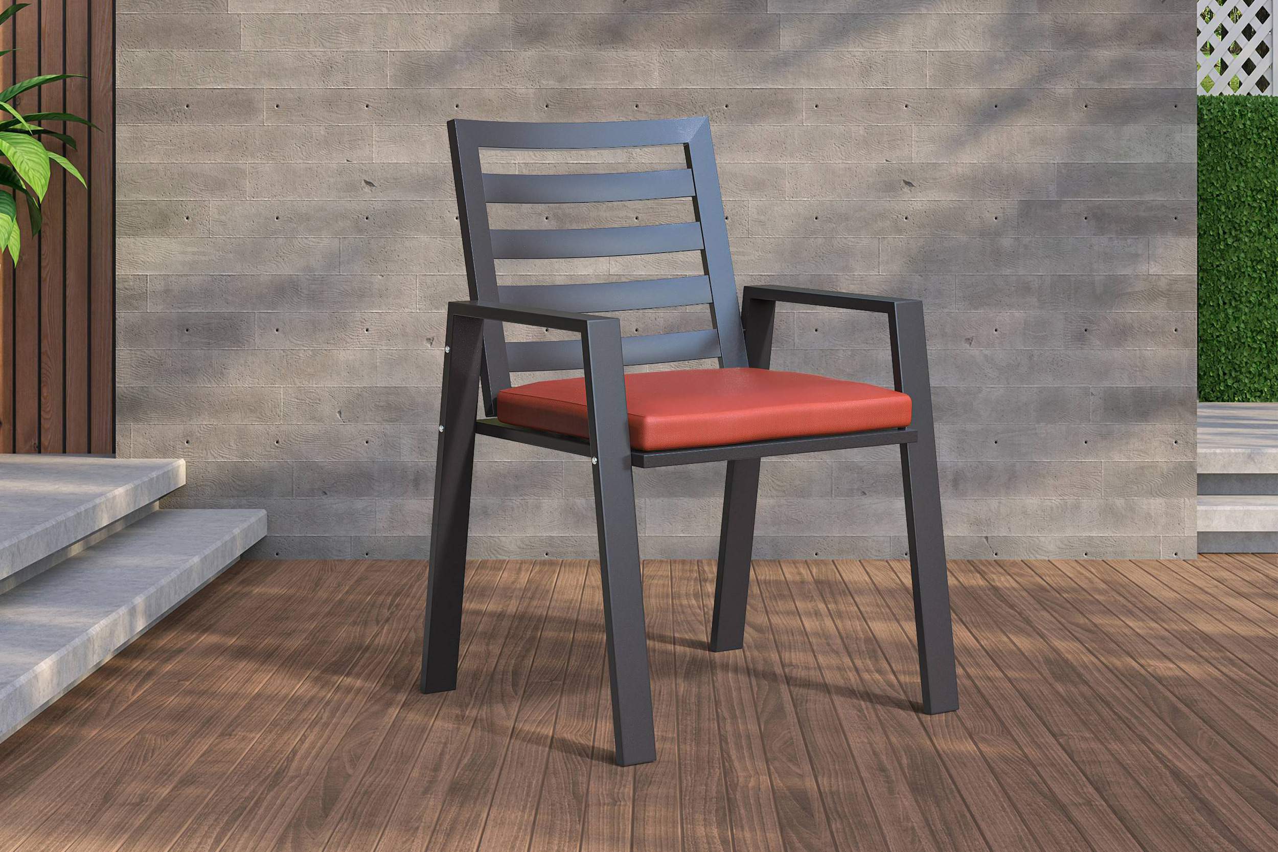 LeisureMod Chelsea Modern Patio Dining Armchair in Aluminum with Removable Cushions - Cherry Red