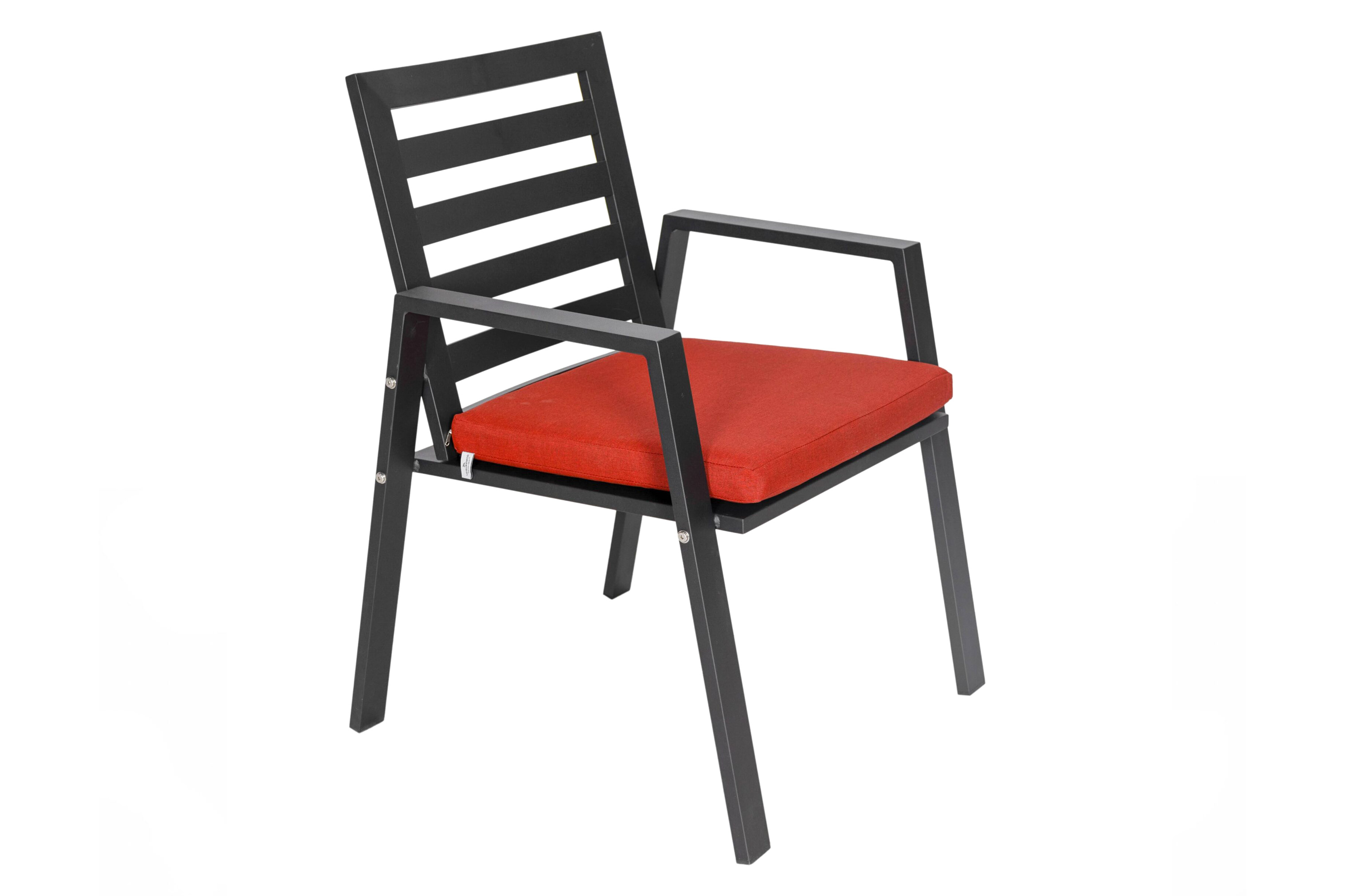 LeisureMod Chelsea Modern Patio Dining Armchair in Aluminum with Removable Cushions - Cherry Red