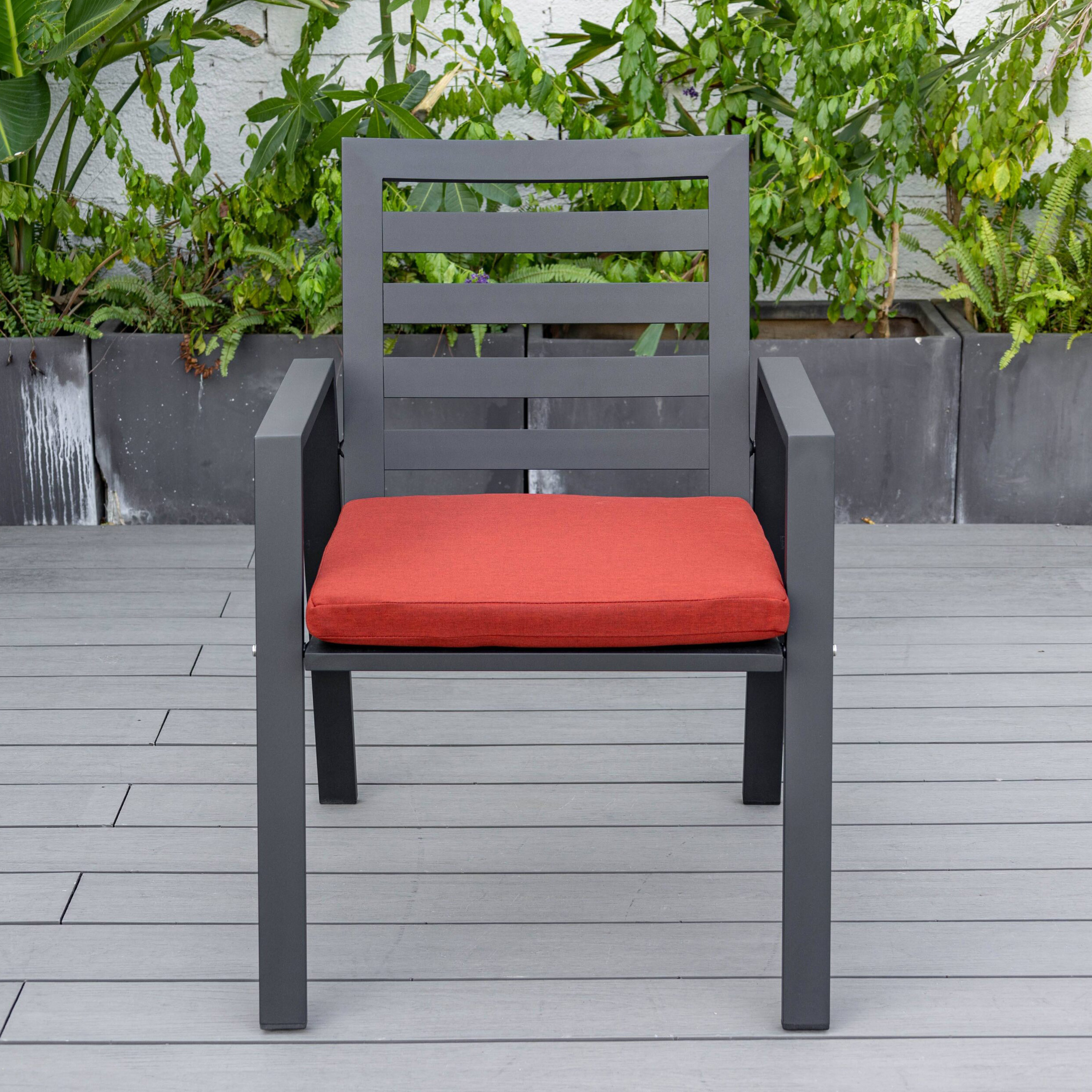 LeisureMod Chelsea Modern Patio Dining Armchair in Aluminum with Removable Cushions - Cherry Red