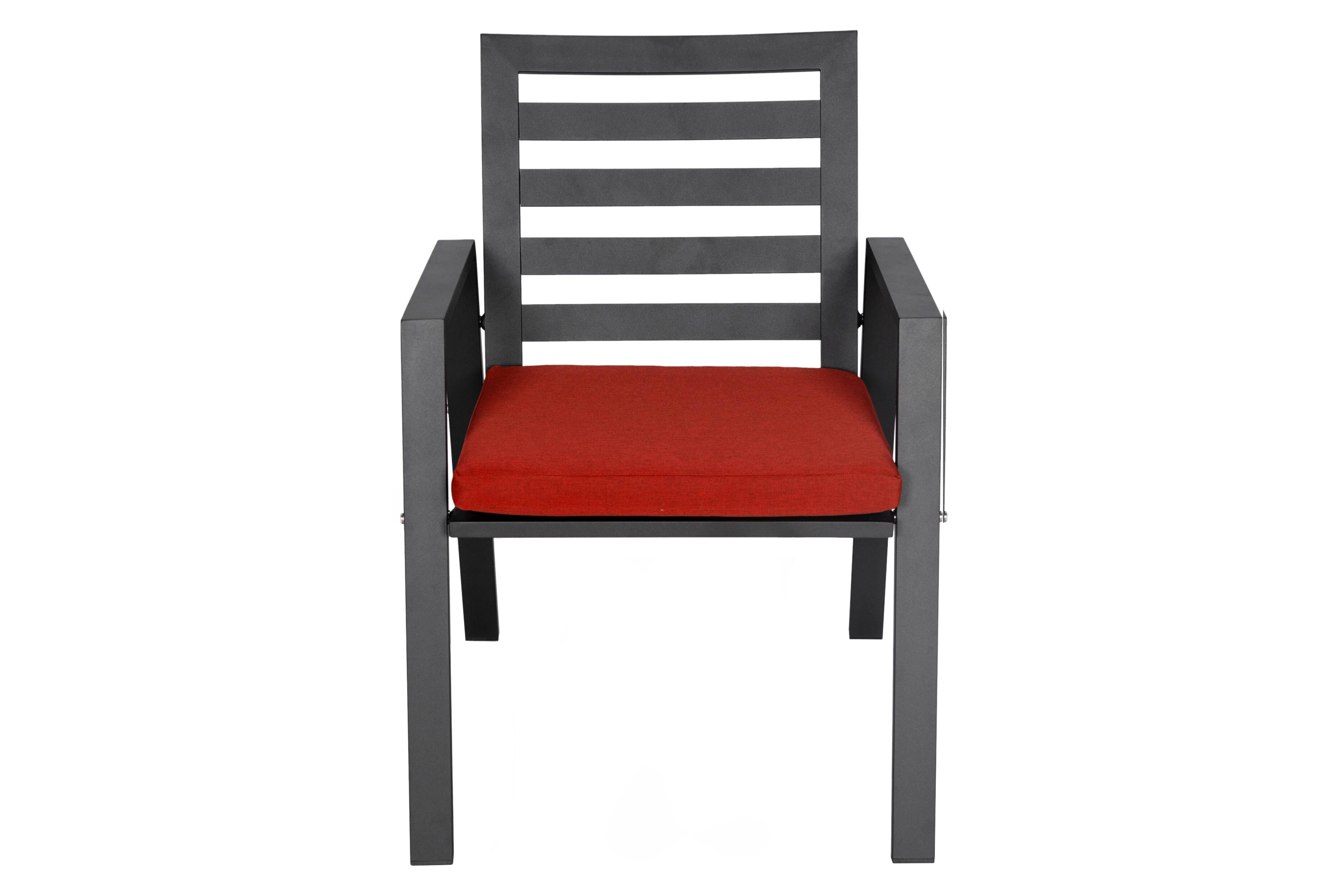 LeisureMod Chelsea Modern Patio Dining Armchair in Aluminum with Removable Cushions - Cherry Red