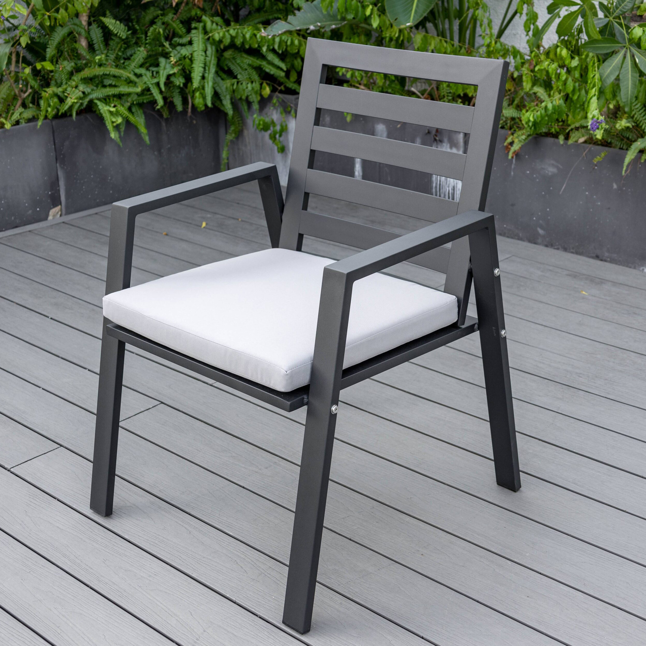 LeisureMod Chelsea Modern Patio Dining Armchair in Aluminum with Removable Cushions