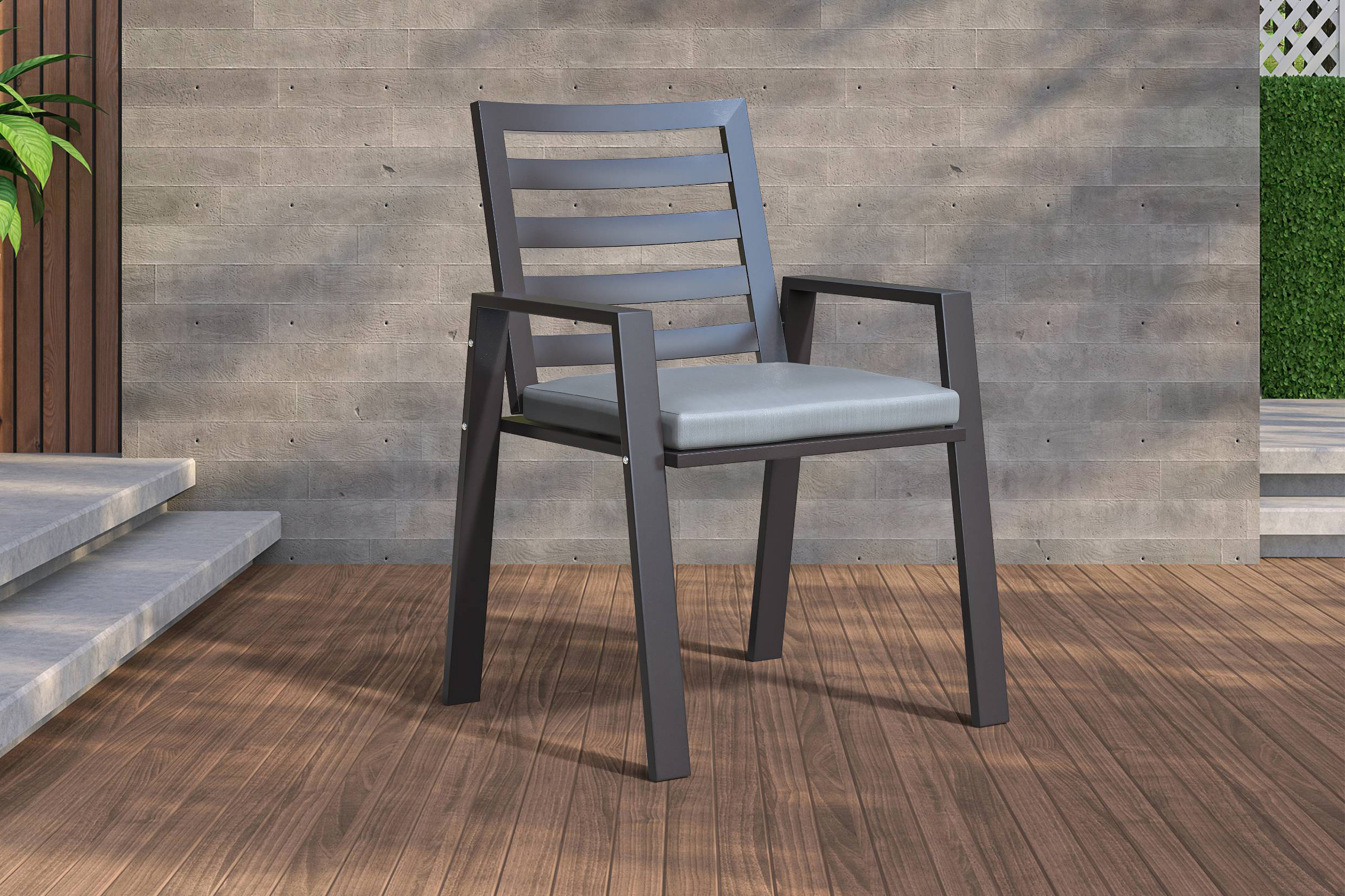 LeisureMod Chelsea Modern Patio Dining Armchair in Aluminum with Removable Cushions - Light Gray