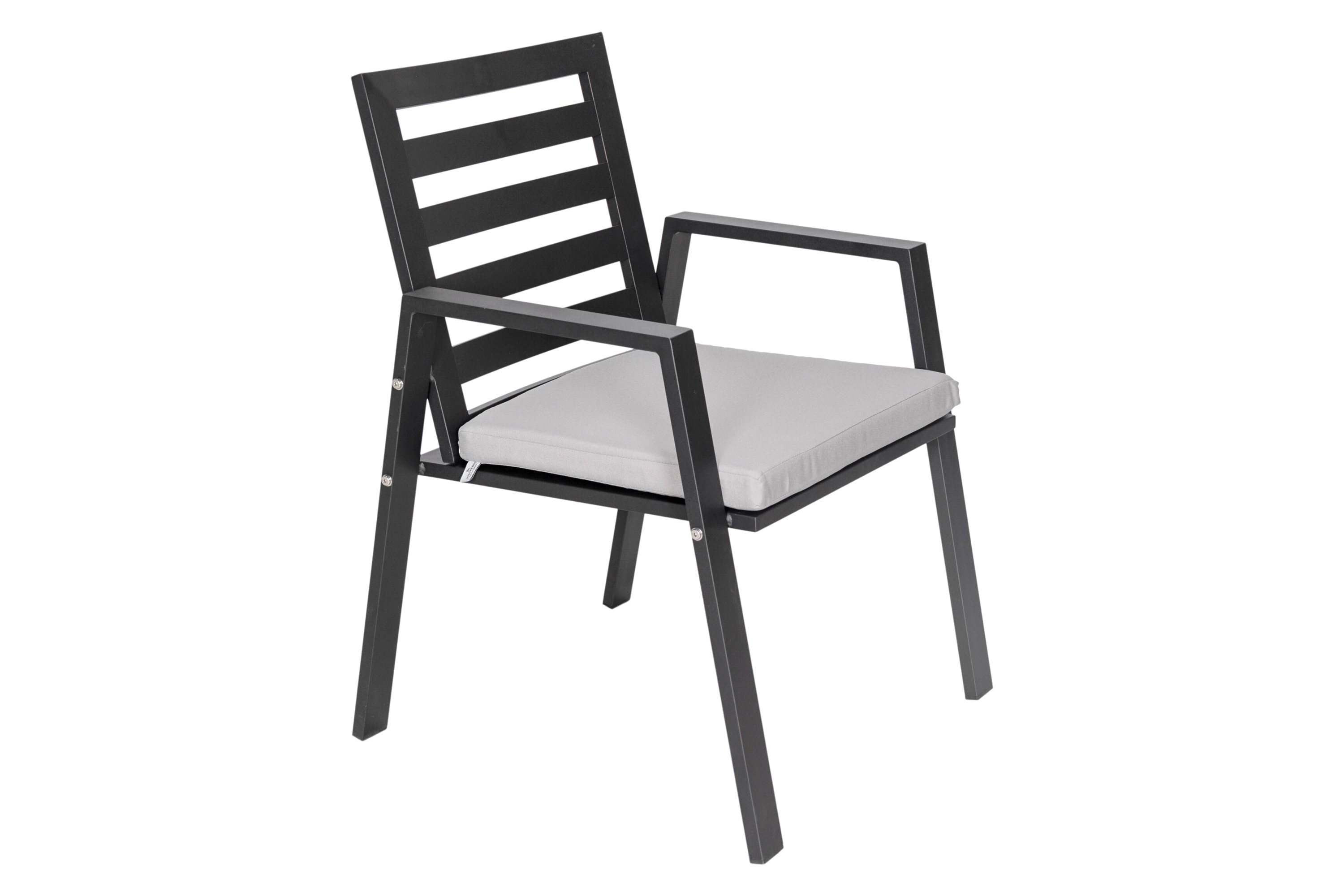 LeisureMod Chelsea Modern Patio Dining Armchair in Aluminum with Removable Cushions - Light Gray