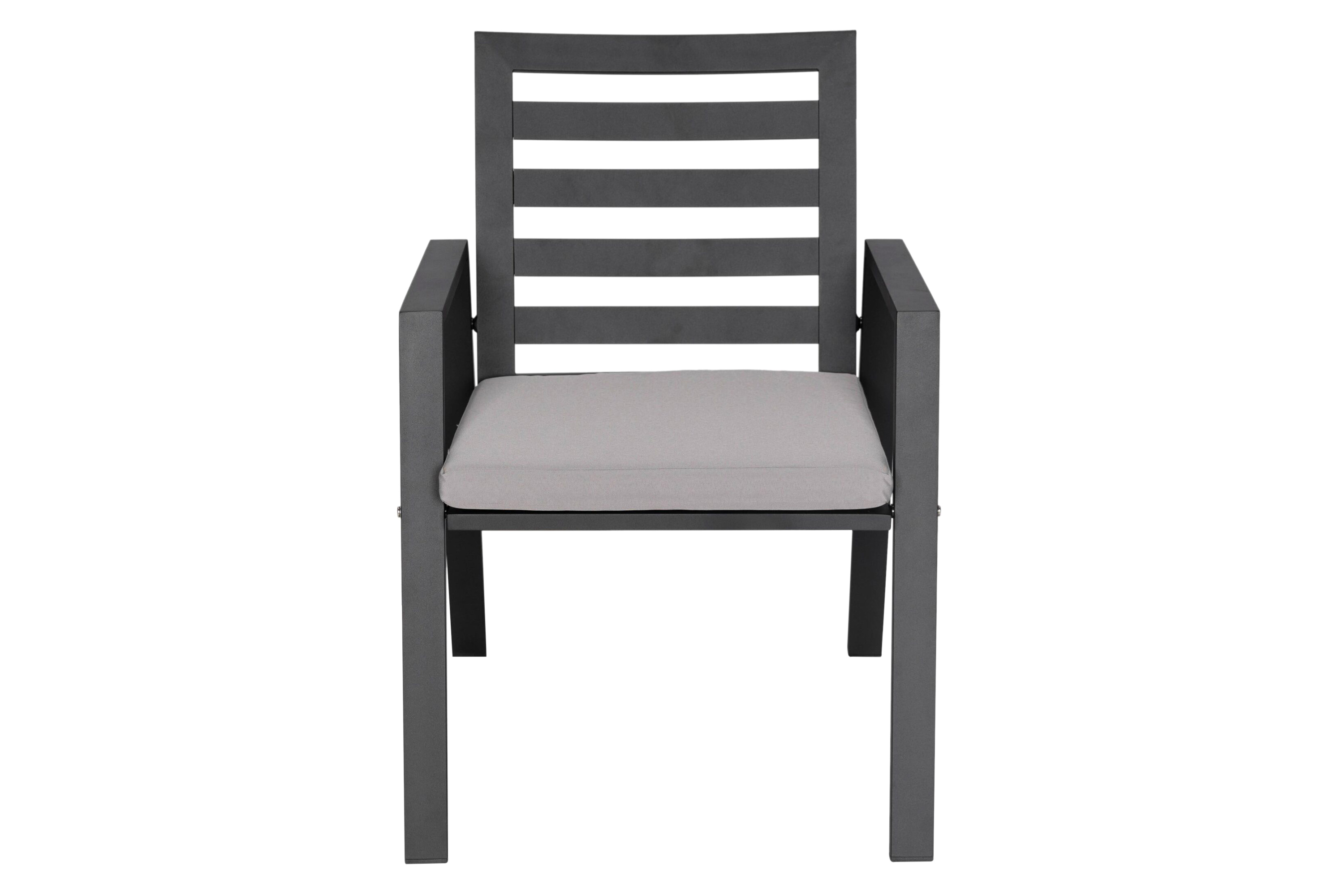 LeisureMod Chelsea Modern Patio Dining Armchair in Aluminum with Removable Cushions - Light Gray